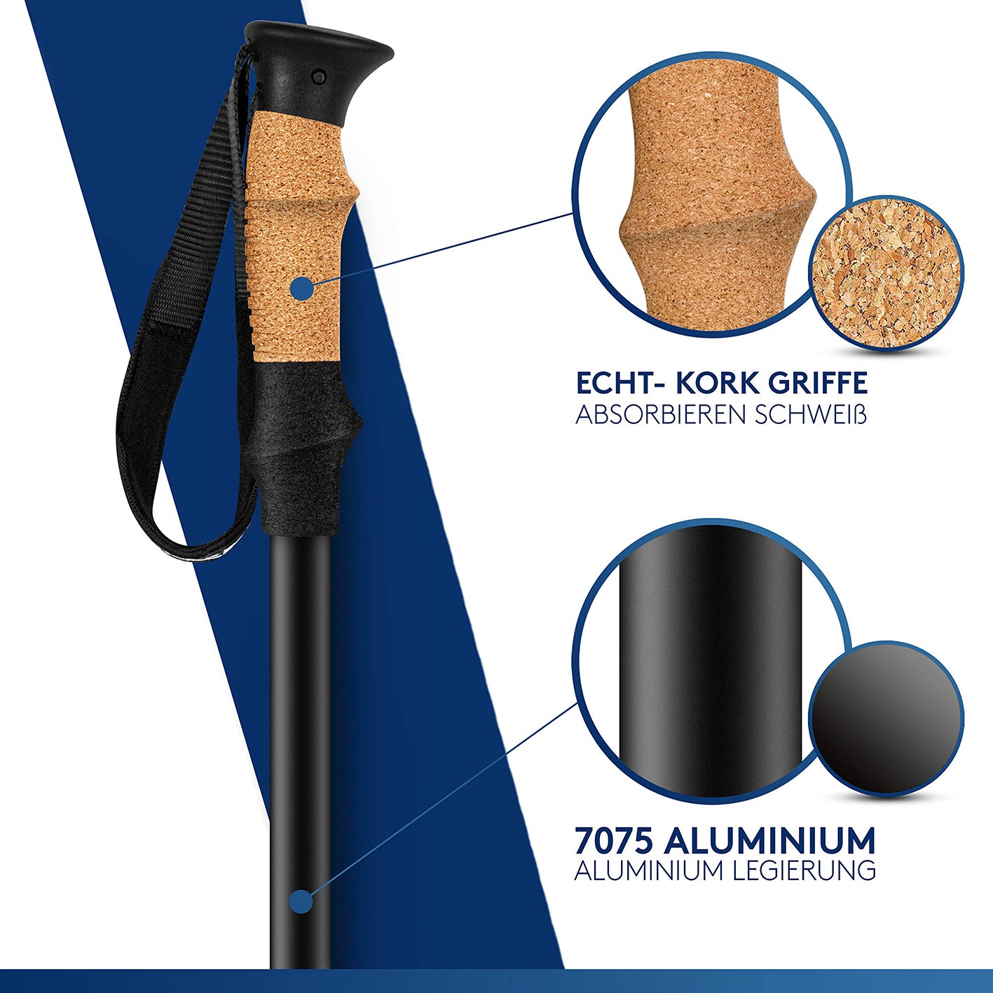 Teleskop Wanderstöcke mit Gummipuffer Set - Aluminium