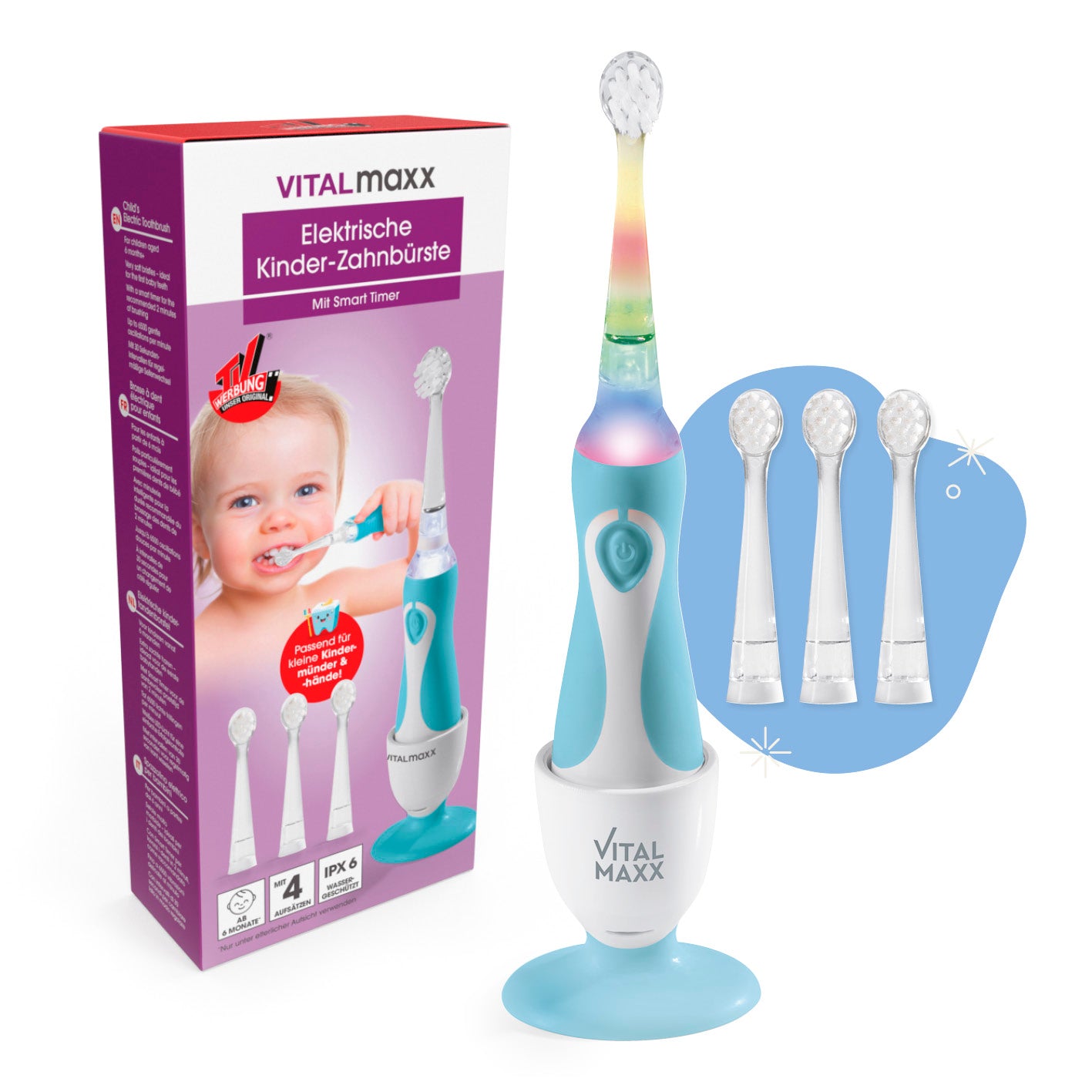 Elektrische Kinder-Zahnbürste mit Smart Timer - Ab 6 Monate* - Blau/Weiß