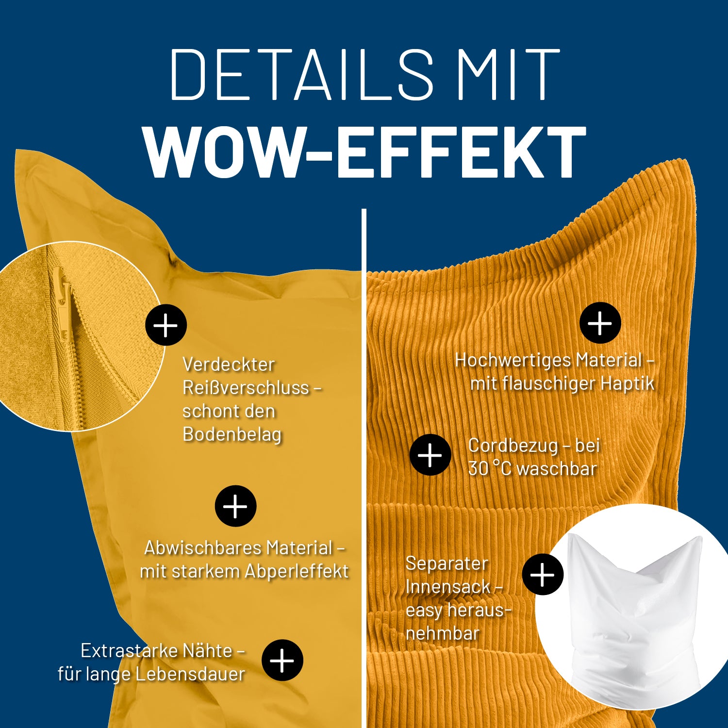 Sitzsack Classic XXL All-in-One Set - 380 L - 140 x 180 cm - Senfgelb
