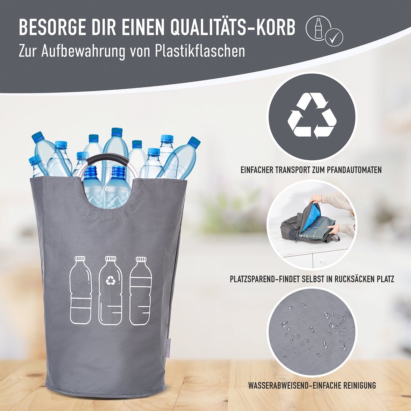 Faltbarer Pfandflaschen Sammelbehälter - Grau