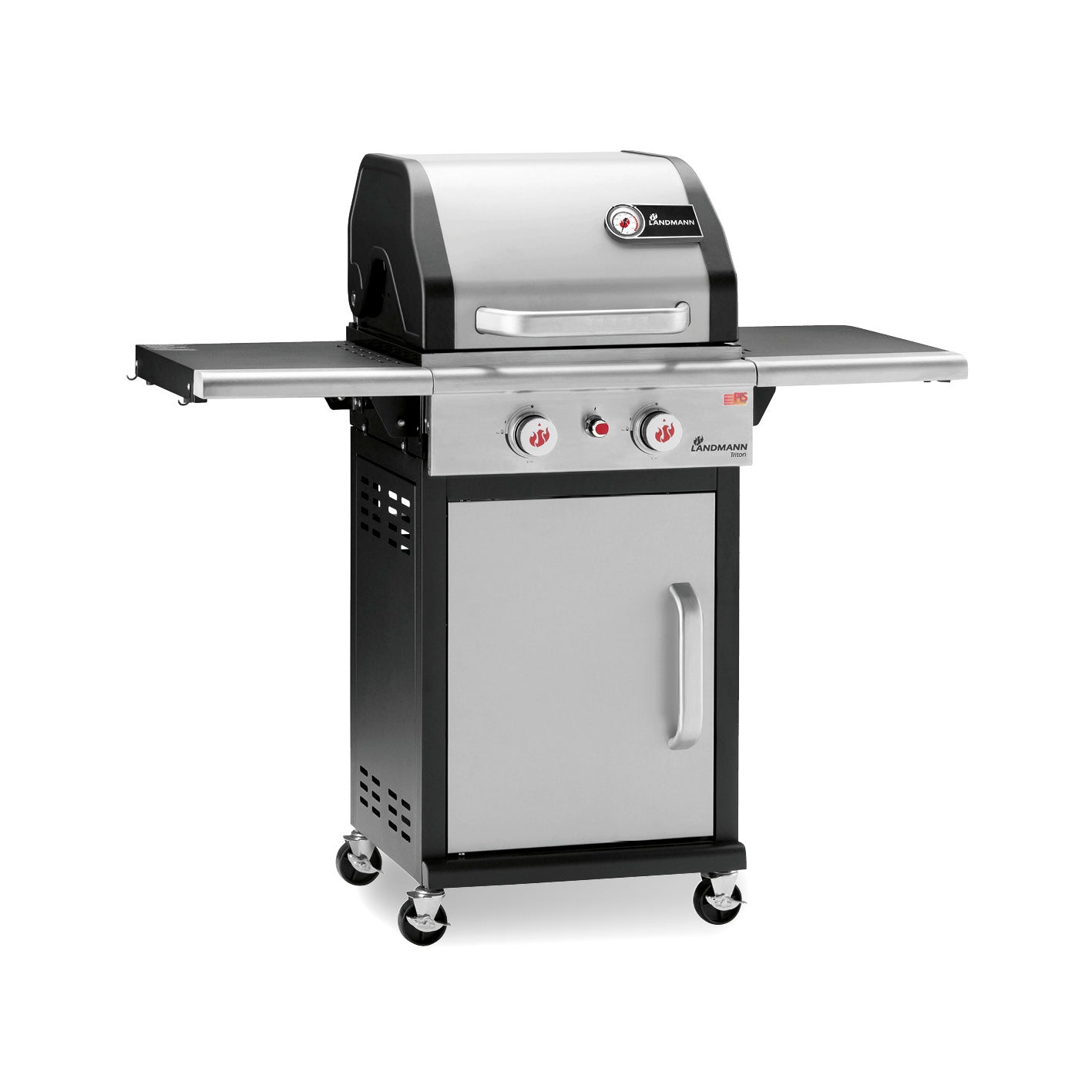 Gasgrill Triton PTS 2.0 - silber mit 2 stufenlos einstellbaren Edelstahl-Brennern und emailliertem Gusseisen-Grillrost.