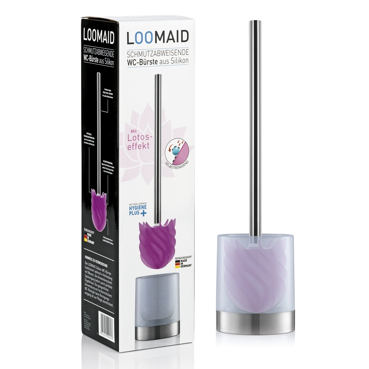 WC-Bürste Silikonkopf Edelstahl/pink mit Bürstenhalter - 2er-Set