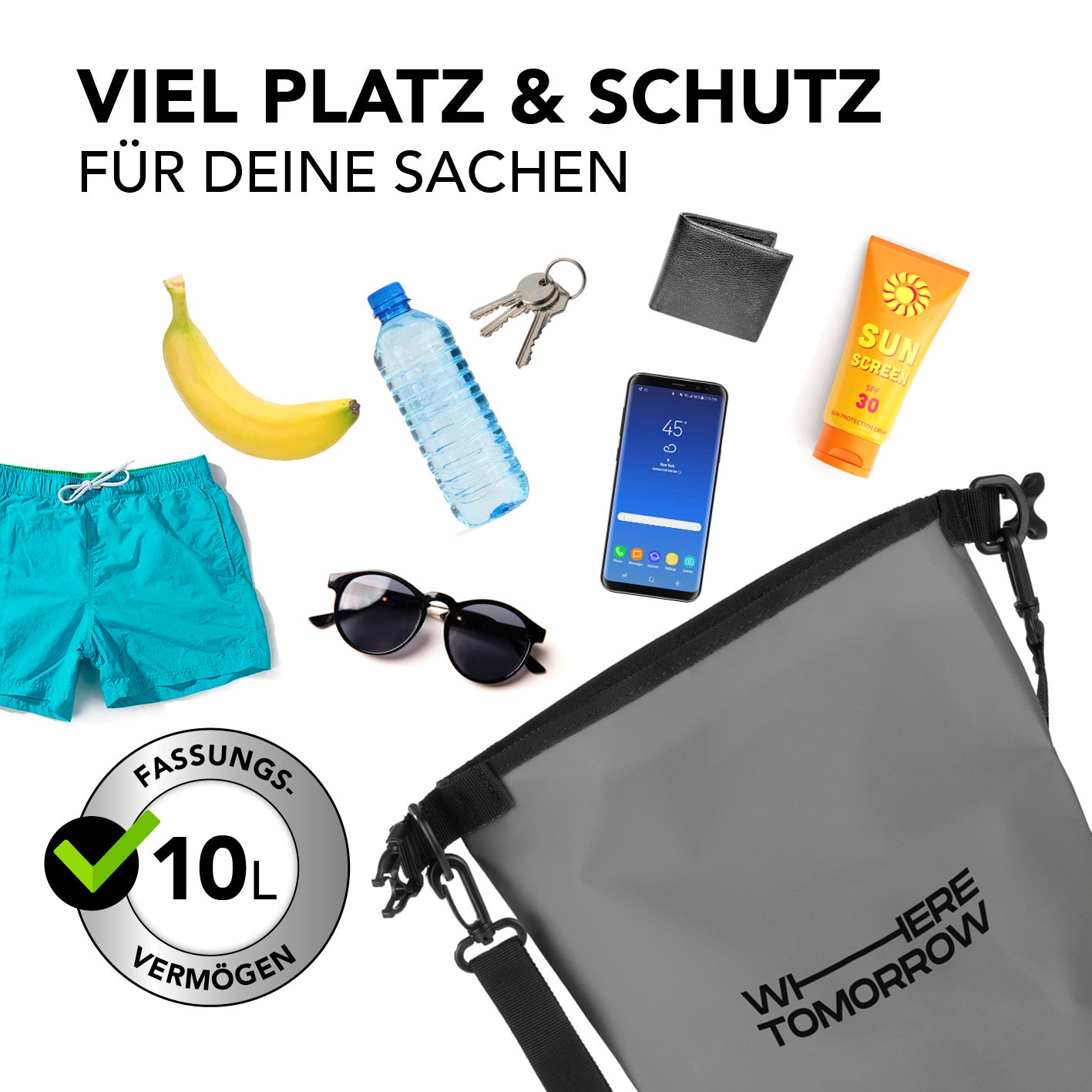 Dry Bag 10L - Style 01 - Grau