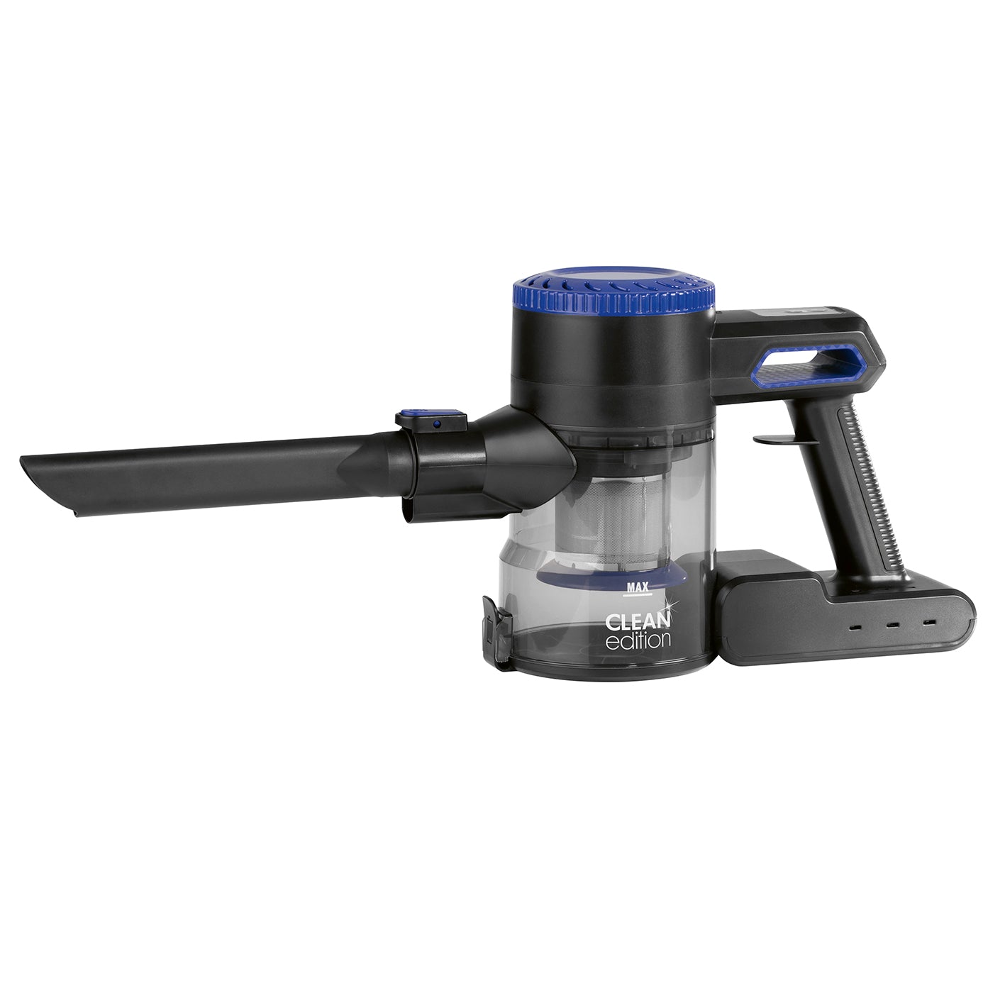 Akku-Zyklon-Staubsauger - schwarz/blau mit 2-Filtersystem, kabellos, 800 ml Staubbehälter, 22,2 V Akku, 45 Min Laufzeit, Saugkraftregulierung.