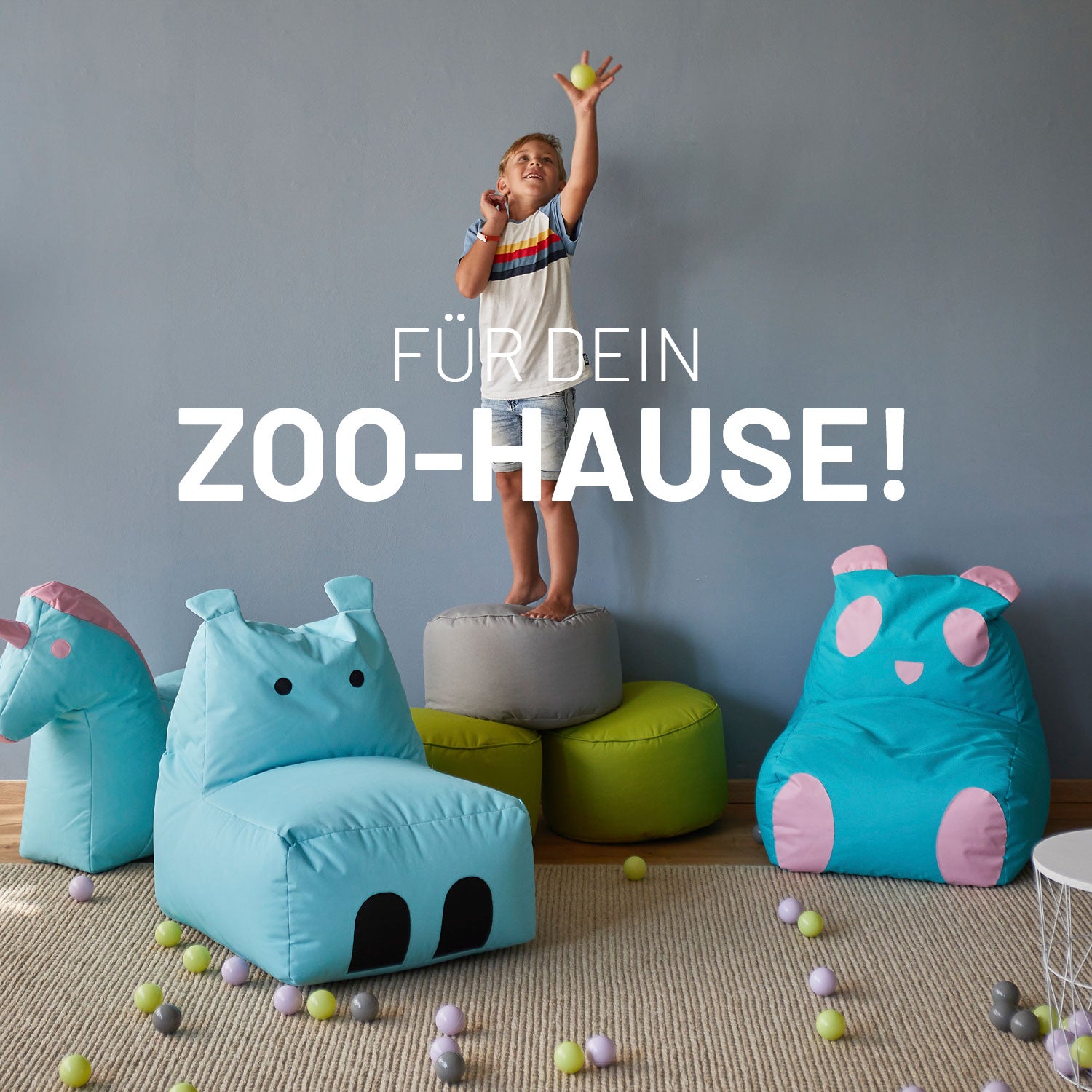 Kindersitzsack Animal Line Panda (180 L) in Türkis/Pastell Pink, weich, wasserabweisend, ideal für drinnen und draußen.