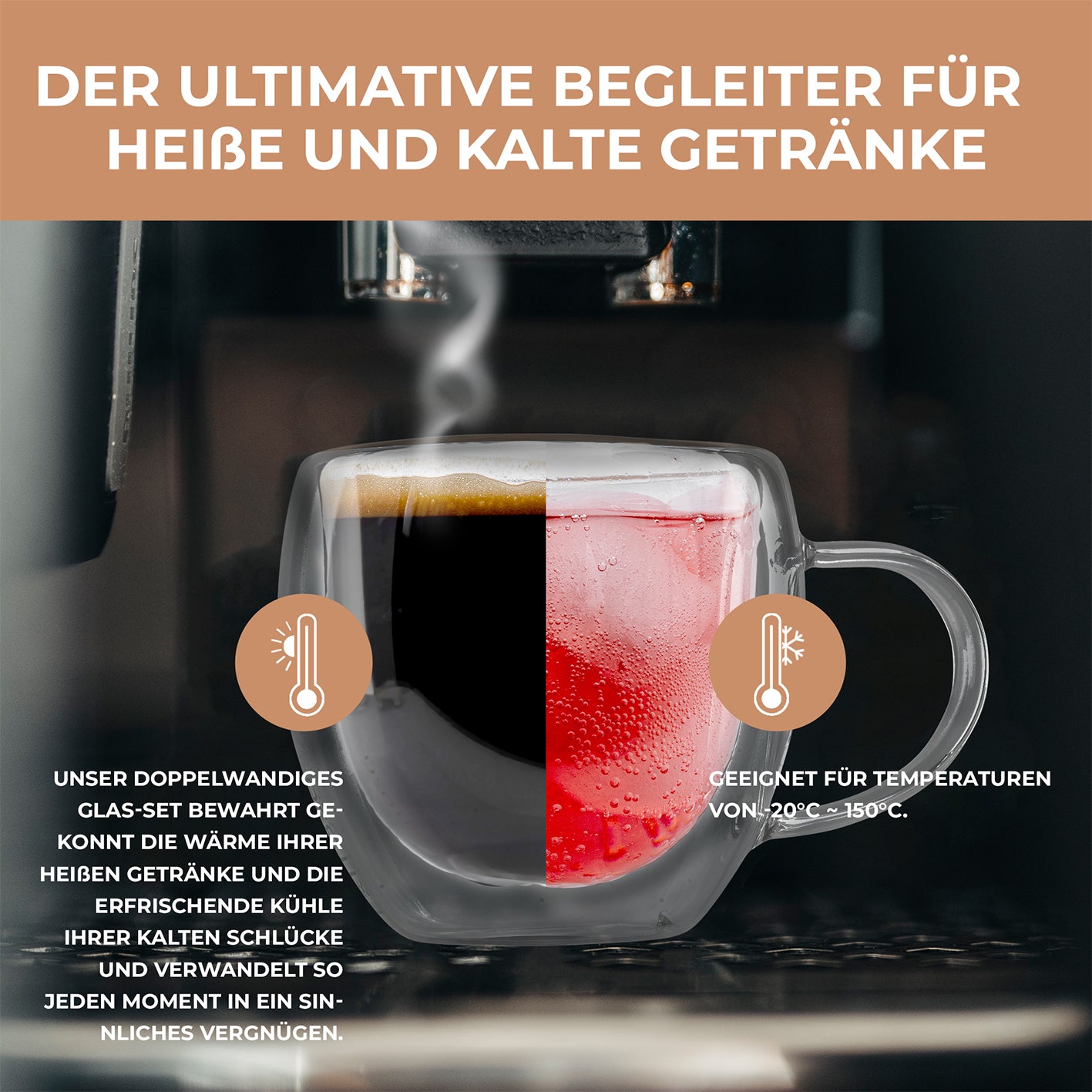 Latte Macchiato Gläser - 6er-Set - 450 ml, doppelwandige Gläser für heiße und kalte Getränke, hitzebeständig und langlebig.