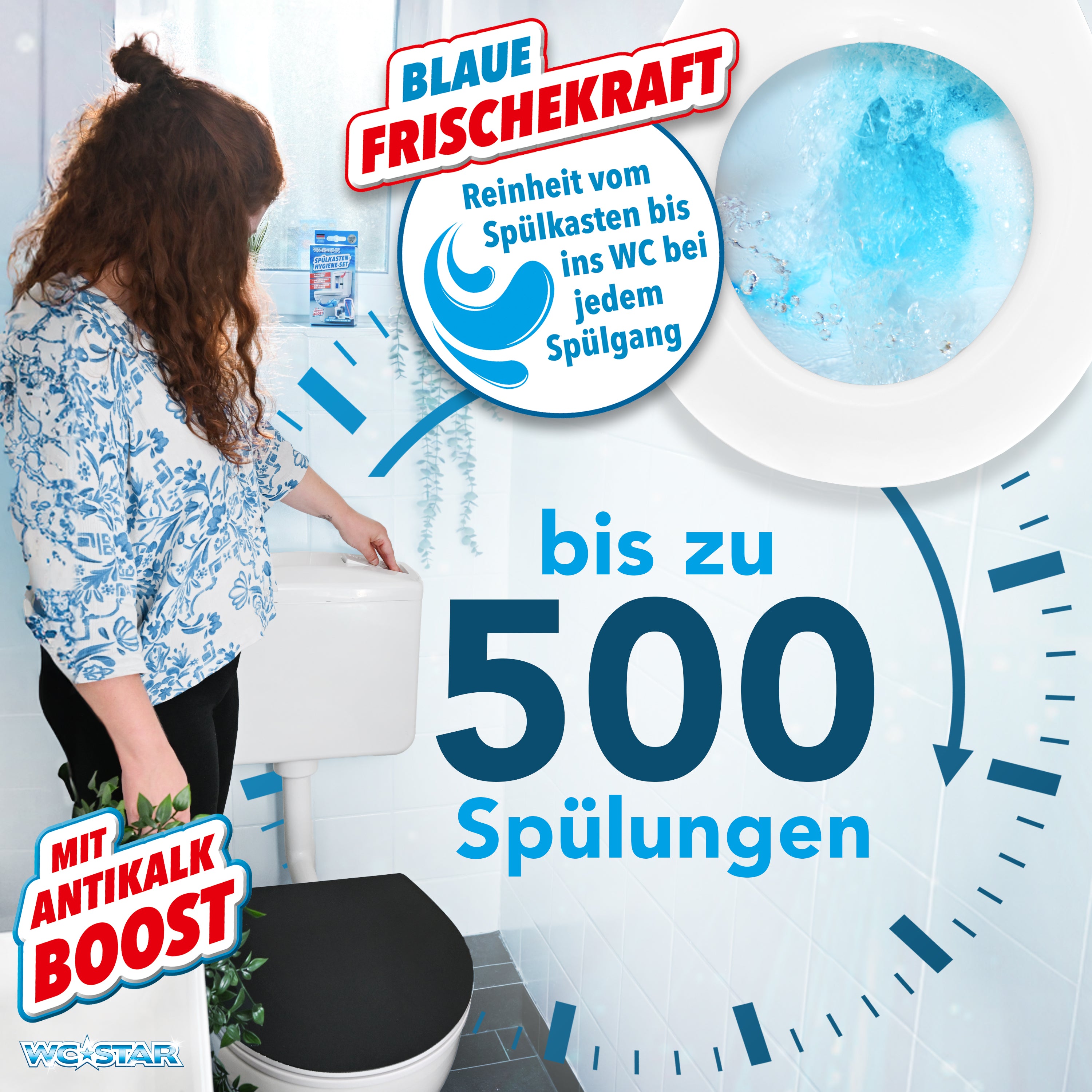 WC-Star Nachfüll-Set (8x Spülkasten-Tab + 4x Antikalk-Tab) für bis zu 500 Spülungen mit Antikalk Boost.