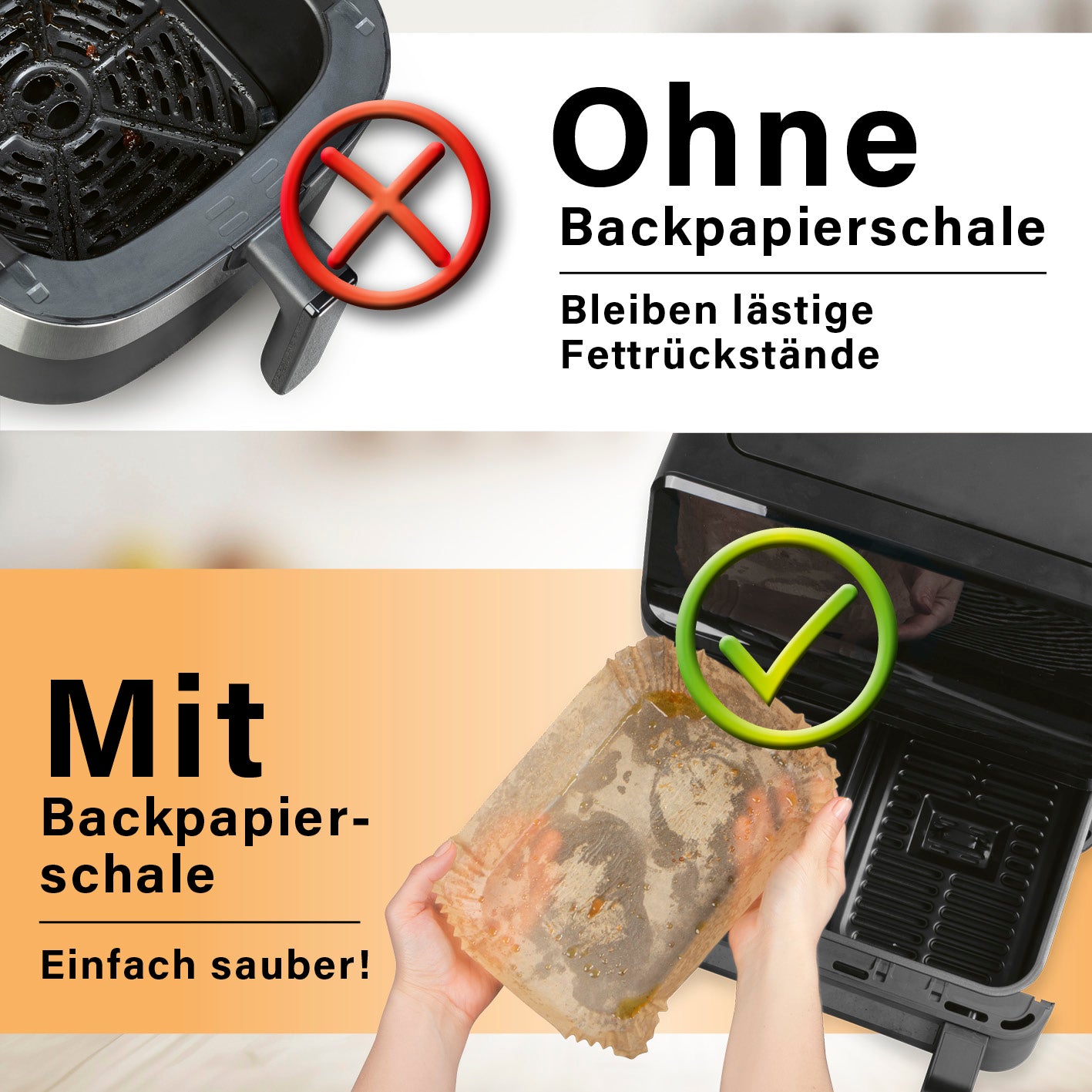 Backpapierschalen für Doppelkorb-Heißluftfritteusen 3–5 l, 100 Stück