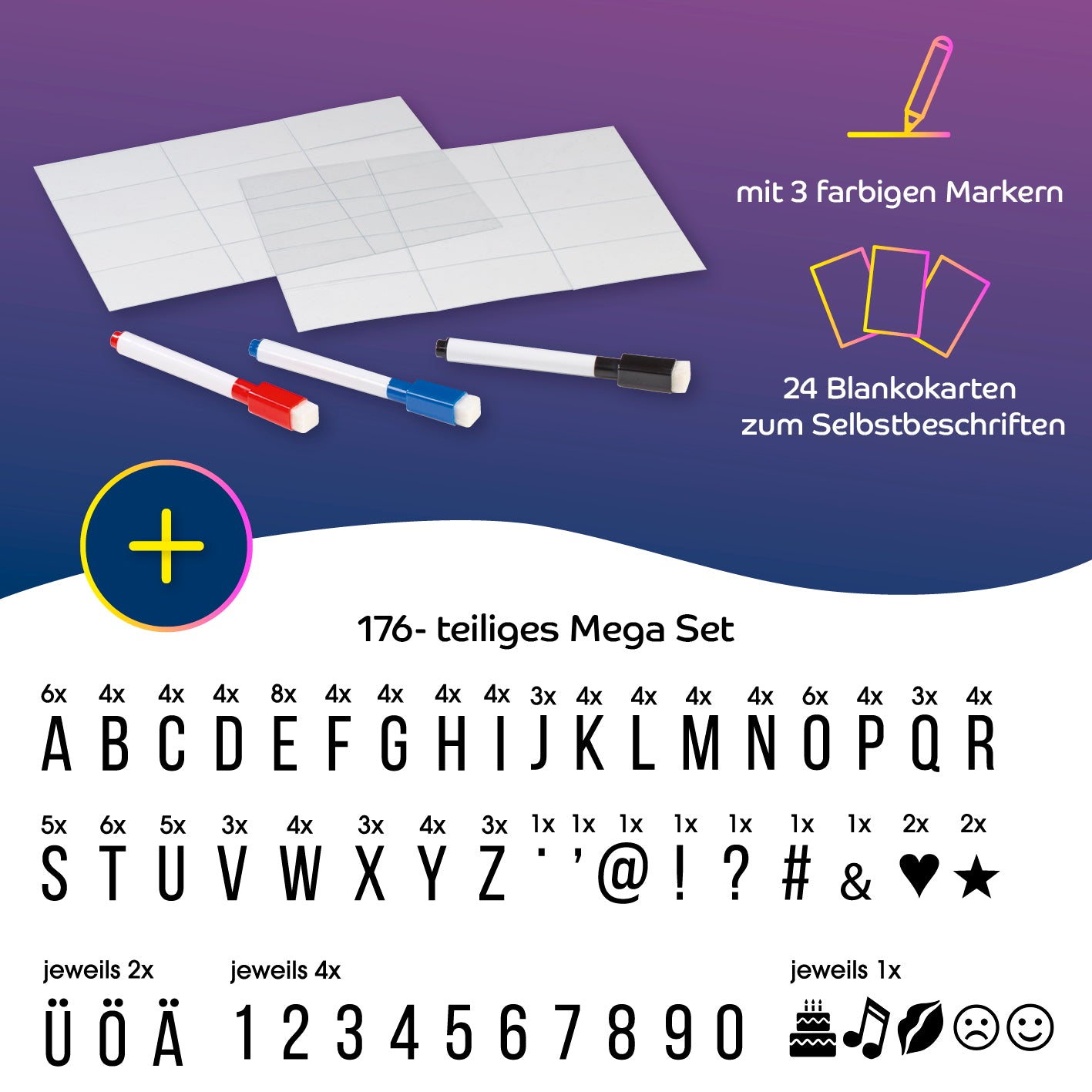 LED-Leuchtkasten mit 173 Buchstaben & Symbole inkl. Schreib-Set (3 Stifte & 20 Karten)