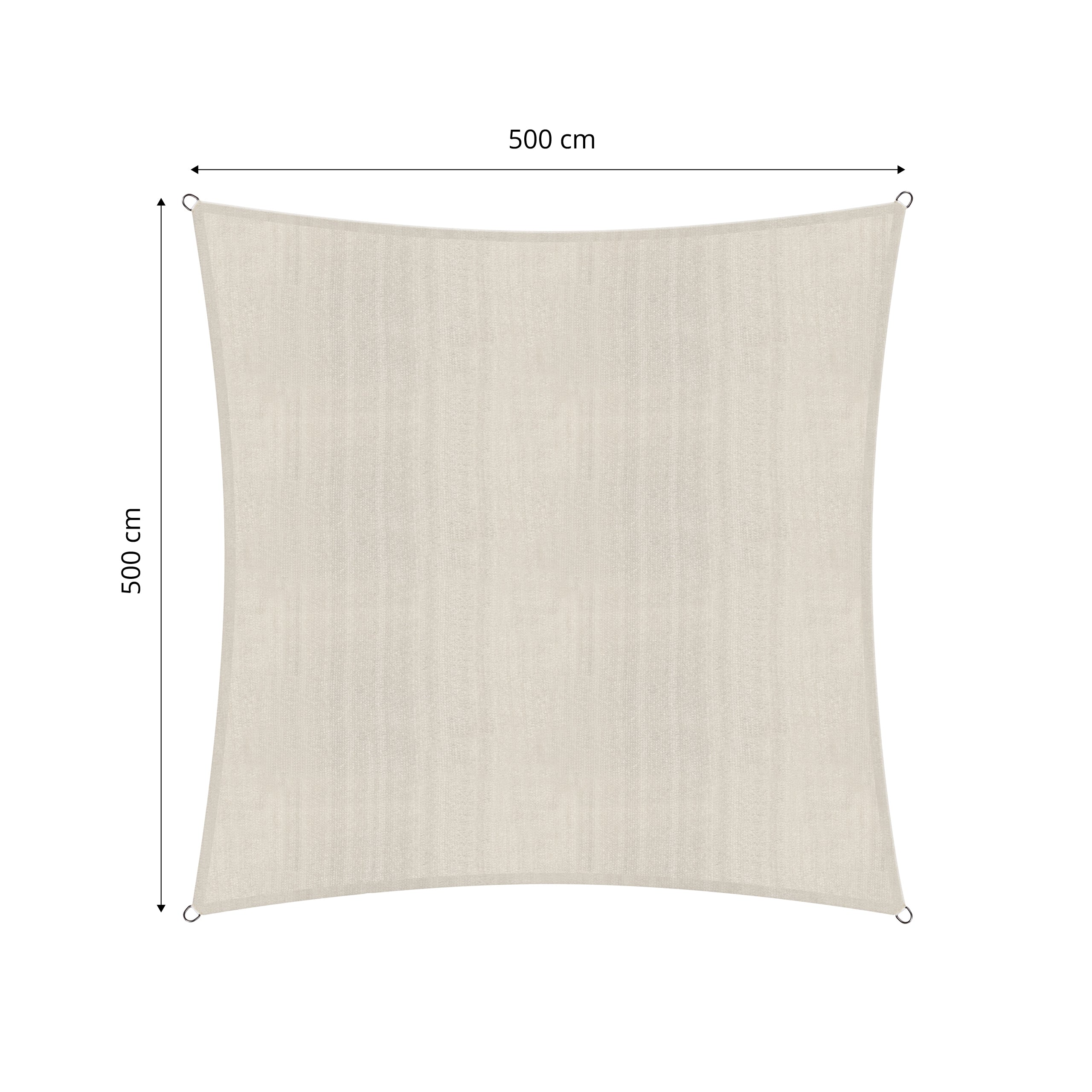 Sonnensegel 100% HDPE mit Stabilisator für UV-Schutz - Quadrat 5 x 5 Meter - Creme, robust und UV-beständig quadratisch.