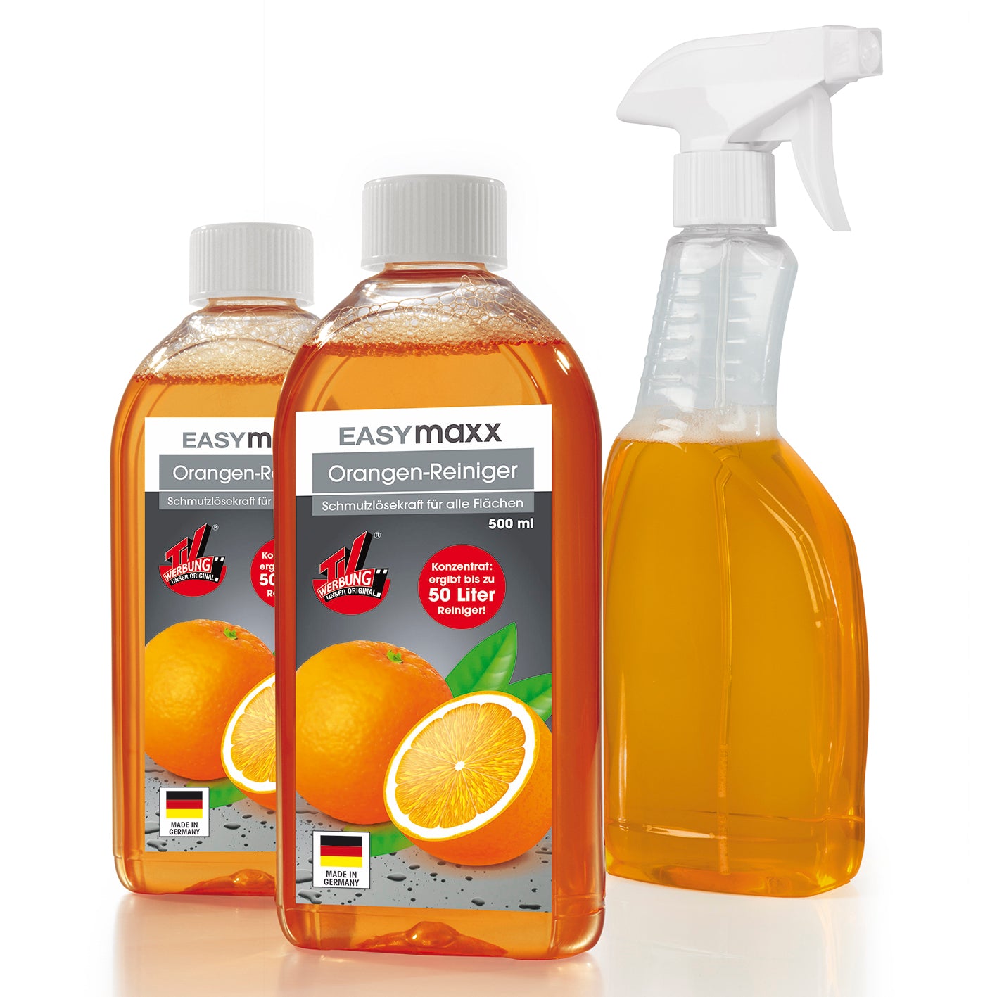 Orangenreiniger 3tlg. mit starker Fettlösekraft, geeignet für Holz, Textilien, Keramik und diverse Oberflächen.