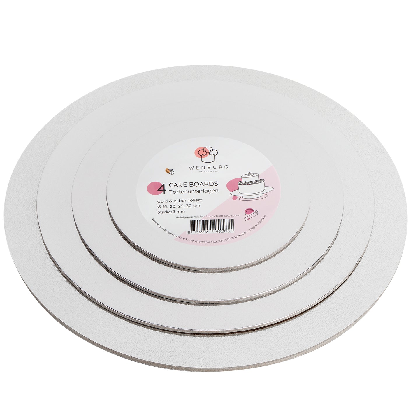 Premium Tortenunterlagen 4er-Set - Gold & Siber