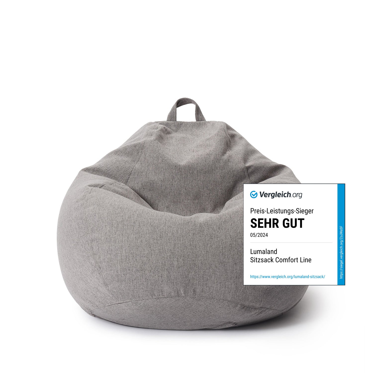 Comfort Line Sitzsack M (185 L) Hellgrau, bequemer Indoor-Beanbag mit hochwertiger EPS-Füllung, waschbar und geruchsneutral.
