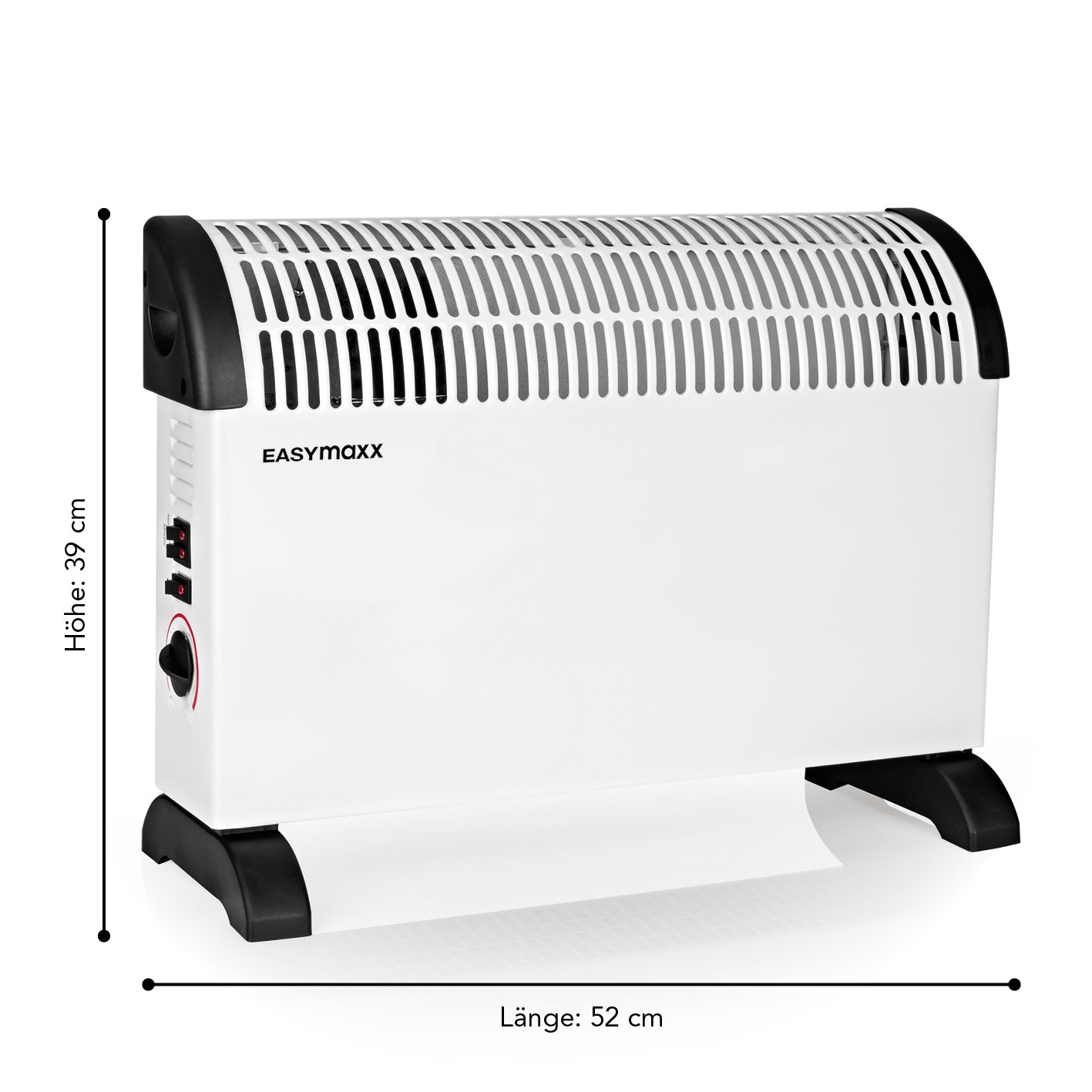 Heizkonvektor - weiß/schwarz mit 2000 W Leistung, 3 Heizstufen, Turbo-Funktion, Thermostat und Tragegriffen für einfachen Transport.