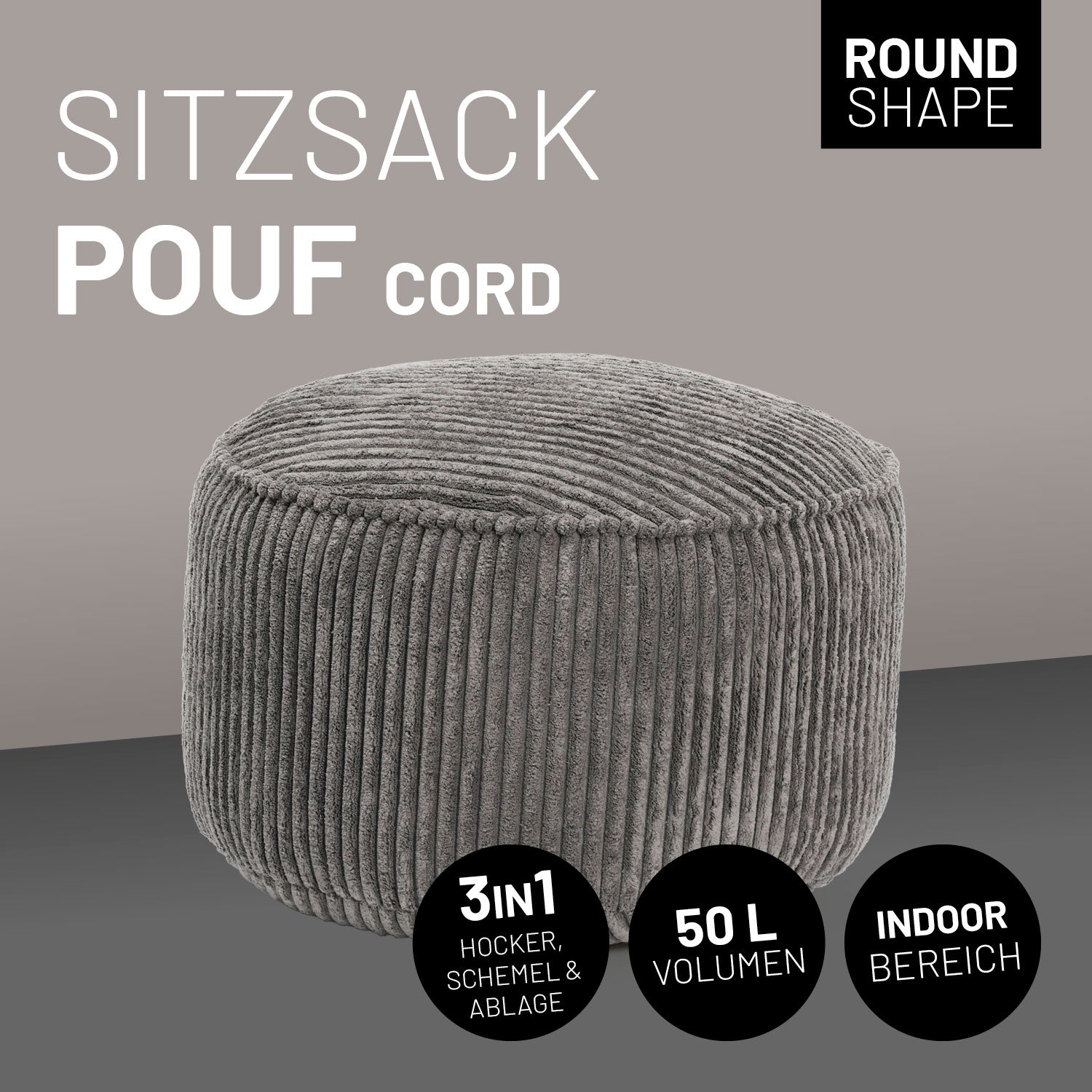 Sitzsack Pouf aus der Cord-Reihe - Grau
