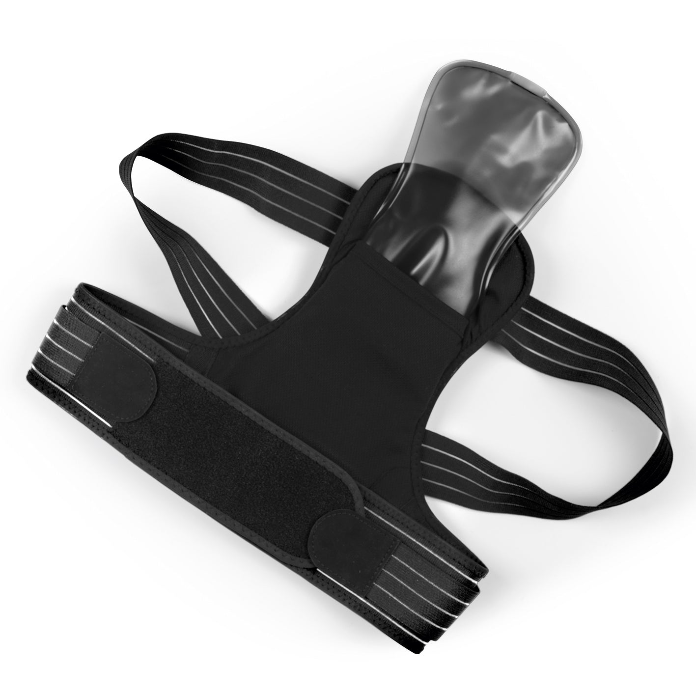 Rückenkorrektor mit Gelpad - S/M aus flexiblem Material mit verstellbaren Trägern für bessere Haltung und integrierter Kühl- und Wärmemöglichkeit.