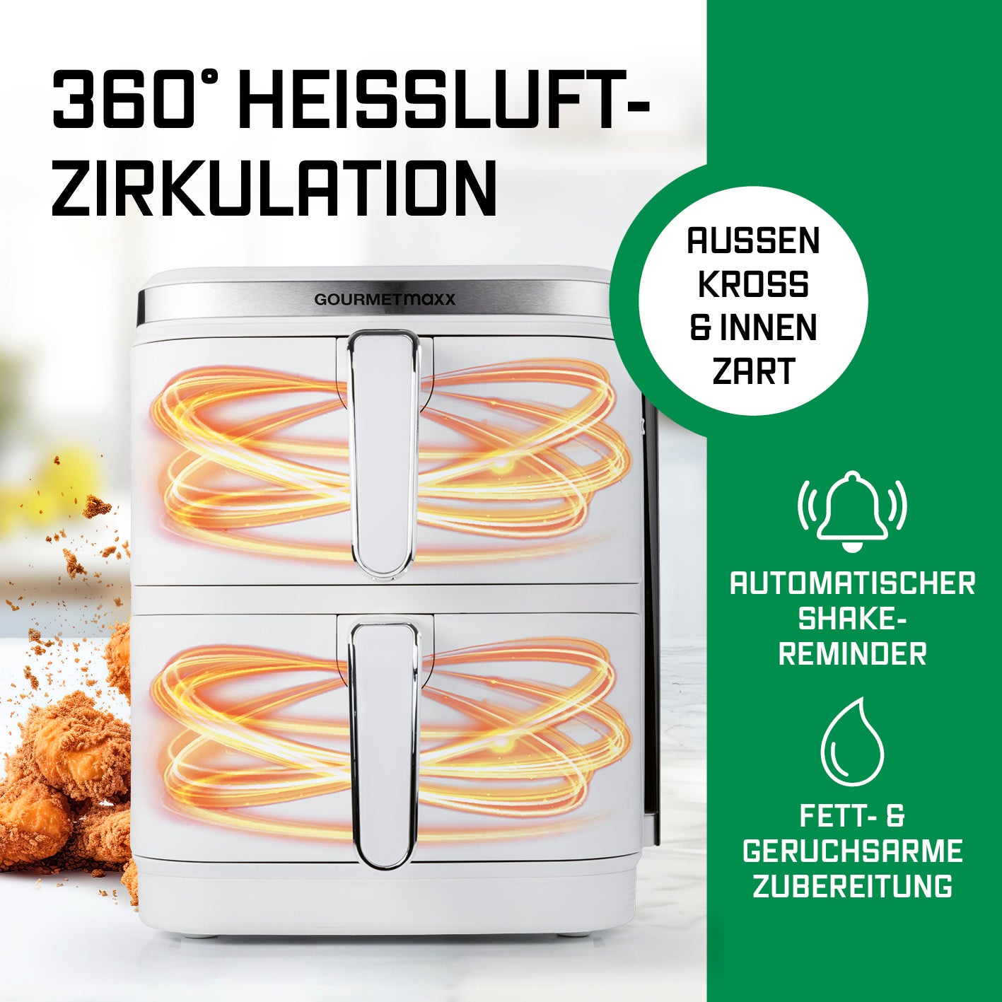 FryUp Vertikale Doppelkammer-Heißluftfritteuse - Weiß