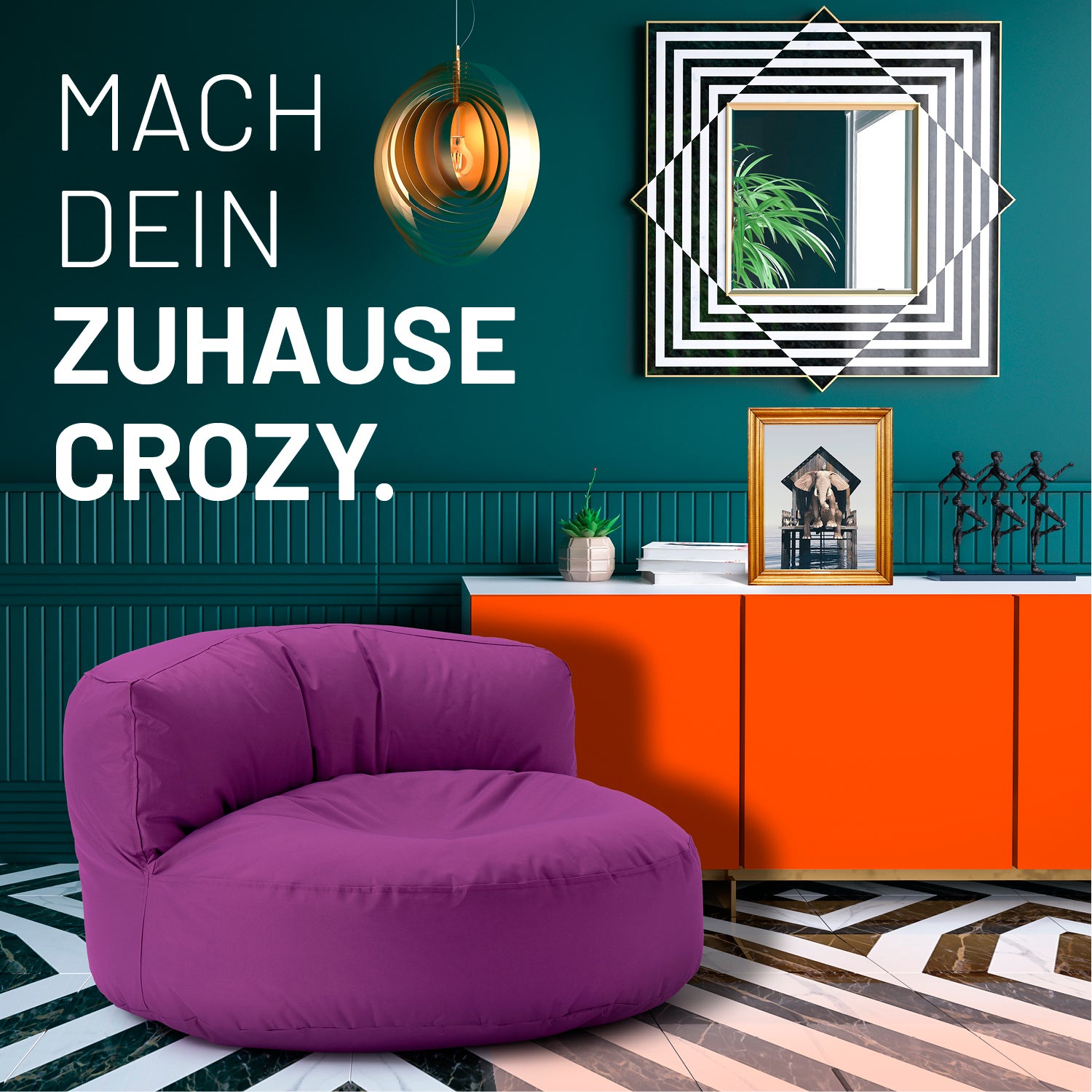 Sitzsack Lounge (320 L) Lila als moderner, bequemer Sitzsack für drinnen und draußen mit pflegeleichtem Material.