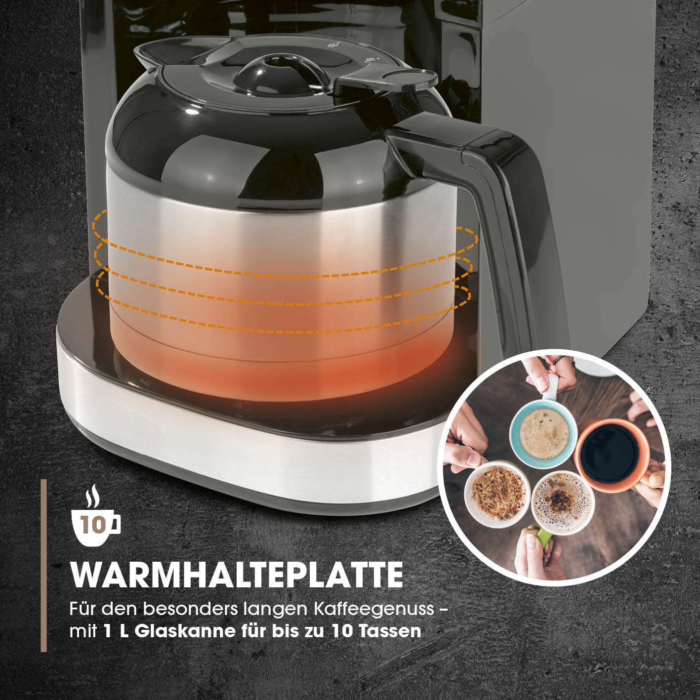 Kaffeemaschine mit Mahlwerk mit Isolierkanne - 1000 Watt, Edelstahl/schwarz mit Warmhalteplatte und Isolierkanne für bis zu 10 Tassen.