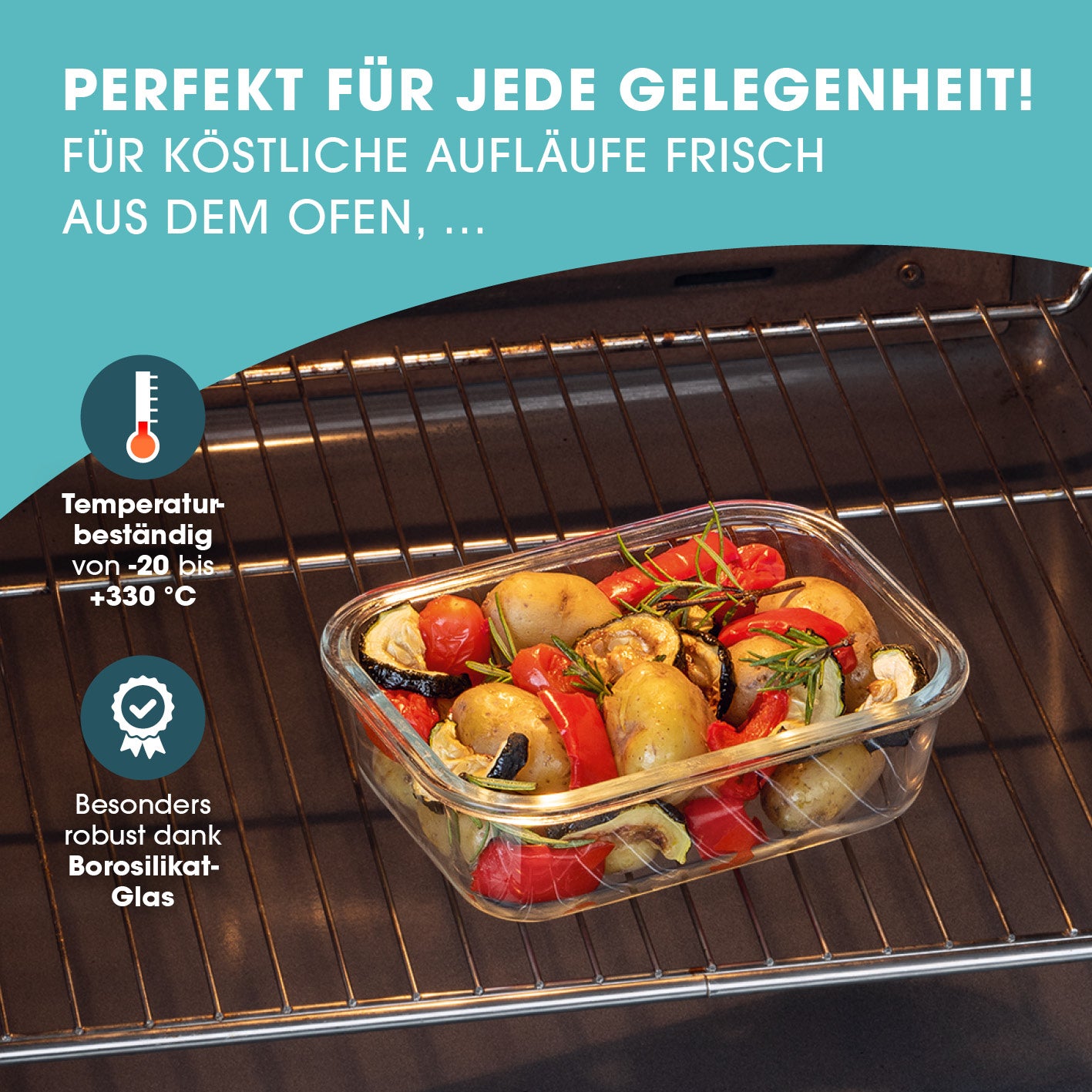 Glas-Frischhaltedosen mit Mikrowellenventi Klick-it 6-tlg. grün, temperaturbeständig -20 bis +330 °C, robustes Borosilikatglas, ofenfest ohne Deckel.