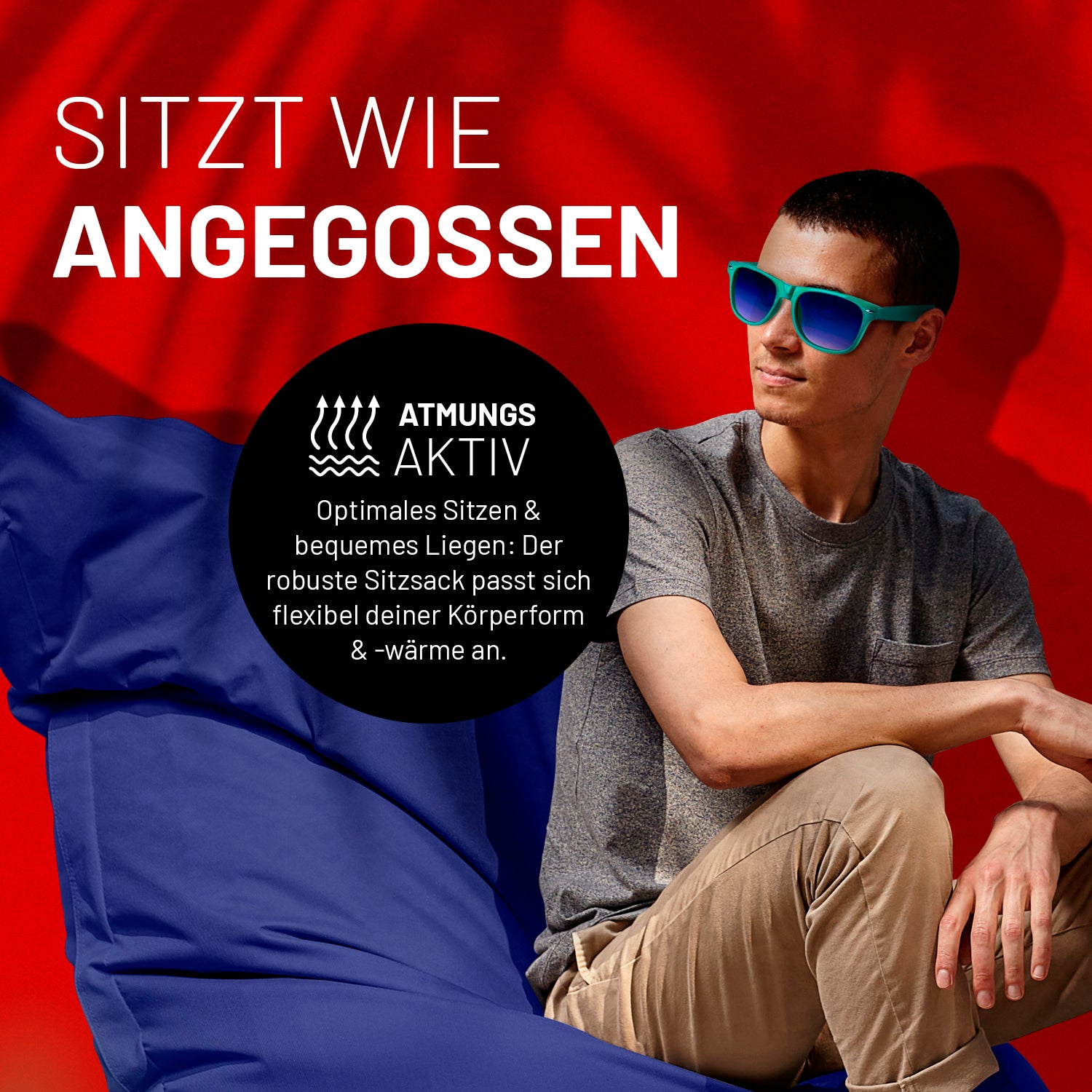 Sitzsack Classic XXL (380 L) Dunkelblau – atmungsaktiv, flexibel, für drinnen & draußen, passt sich Körperform und Wärme an.