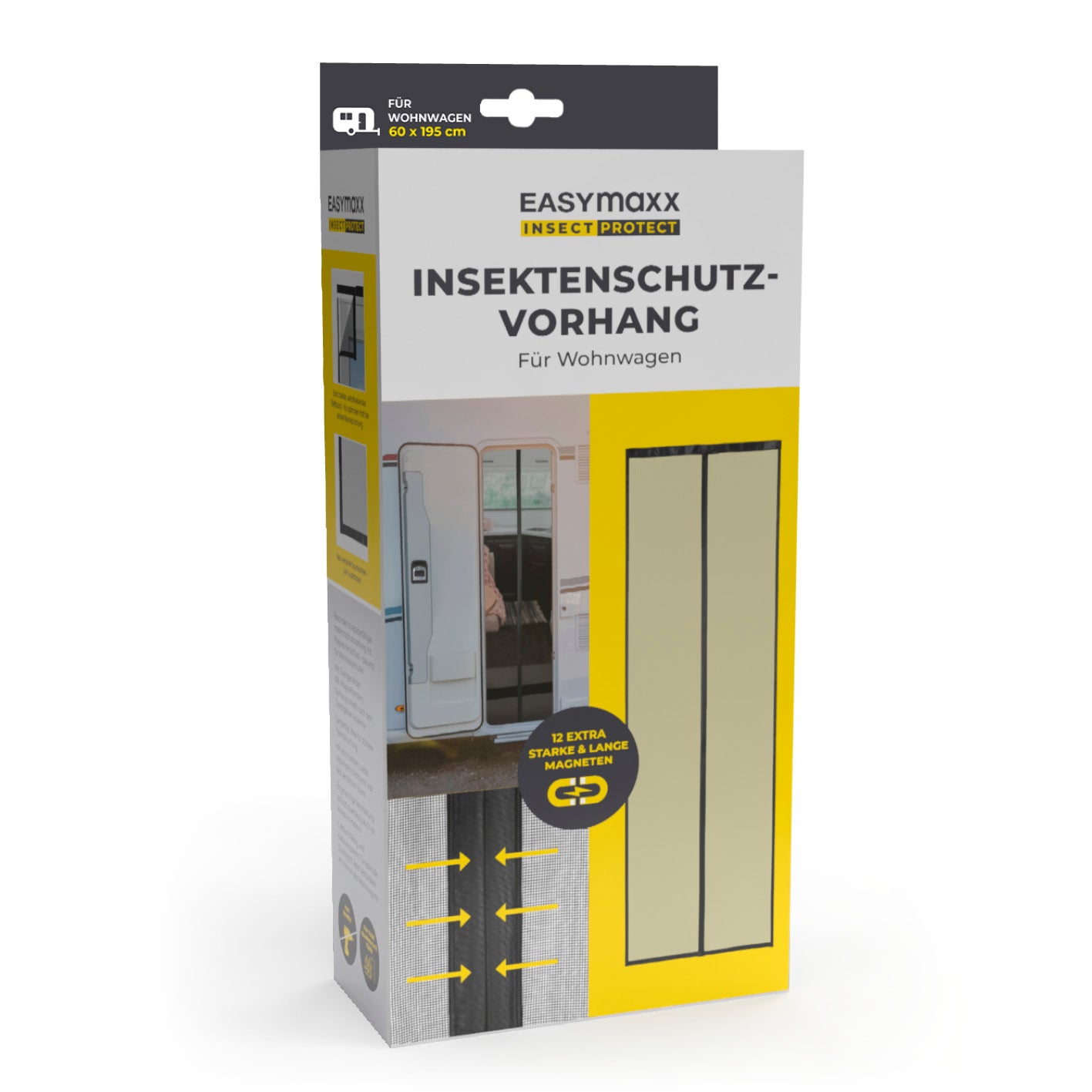 Insektenschutzvorhang für Wohnwagen - 60 x 195 cm mit extra starken Magneten und Klettband für effektiven Schutz vor Insekten.