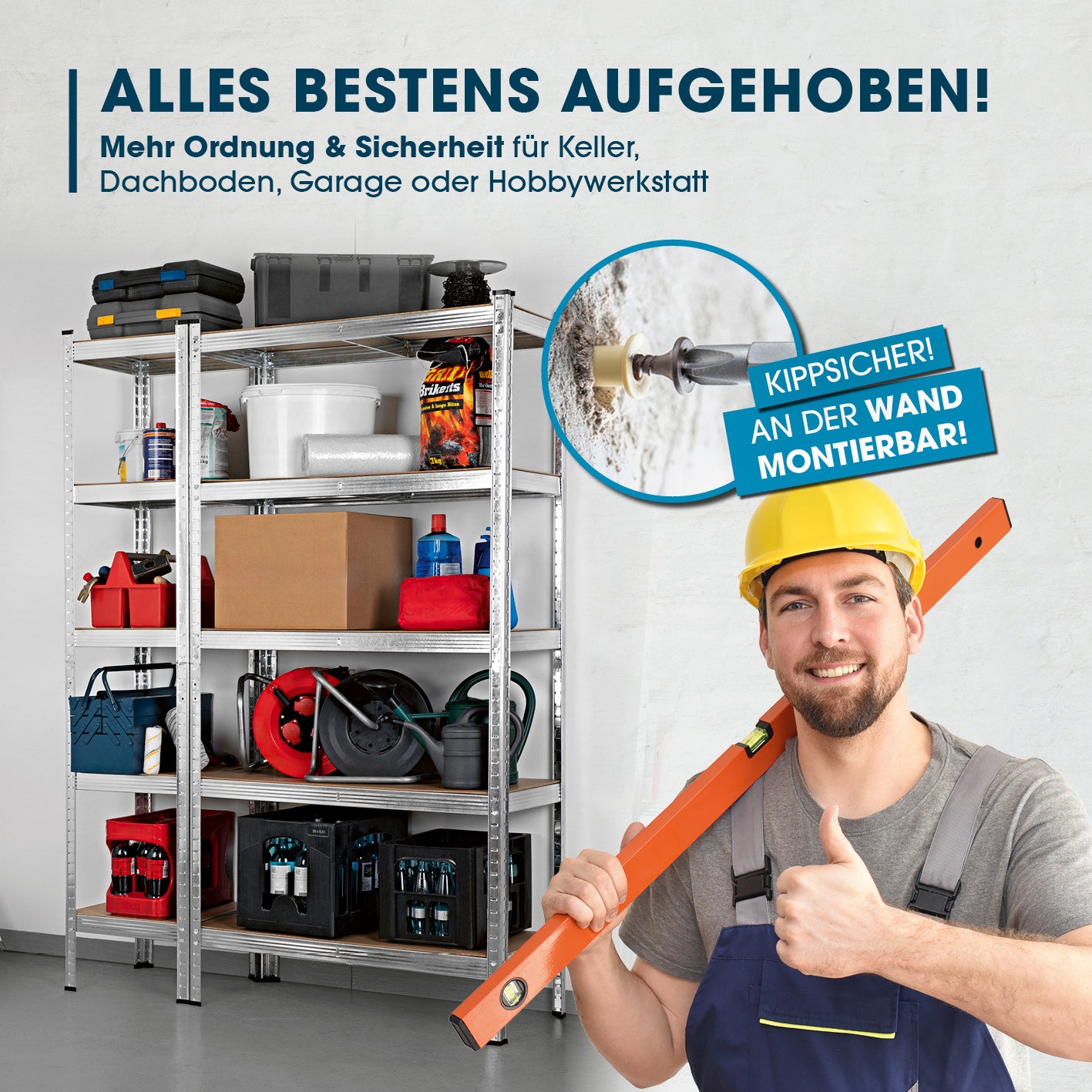 Schwerlastregal & Werkbank 2er-Set - 1750 kg Traglast, 175 kg pro Ebene - TÜV-geprüft