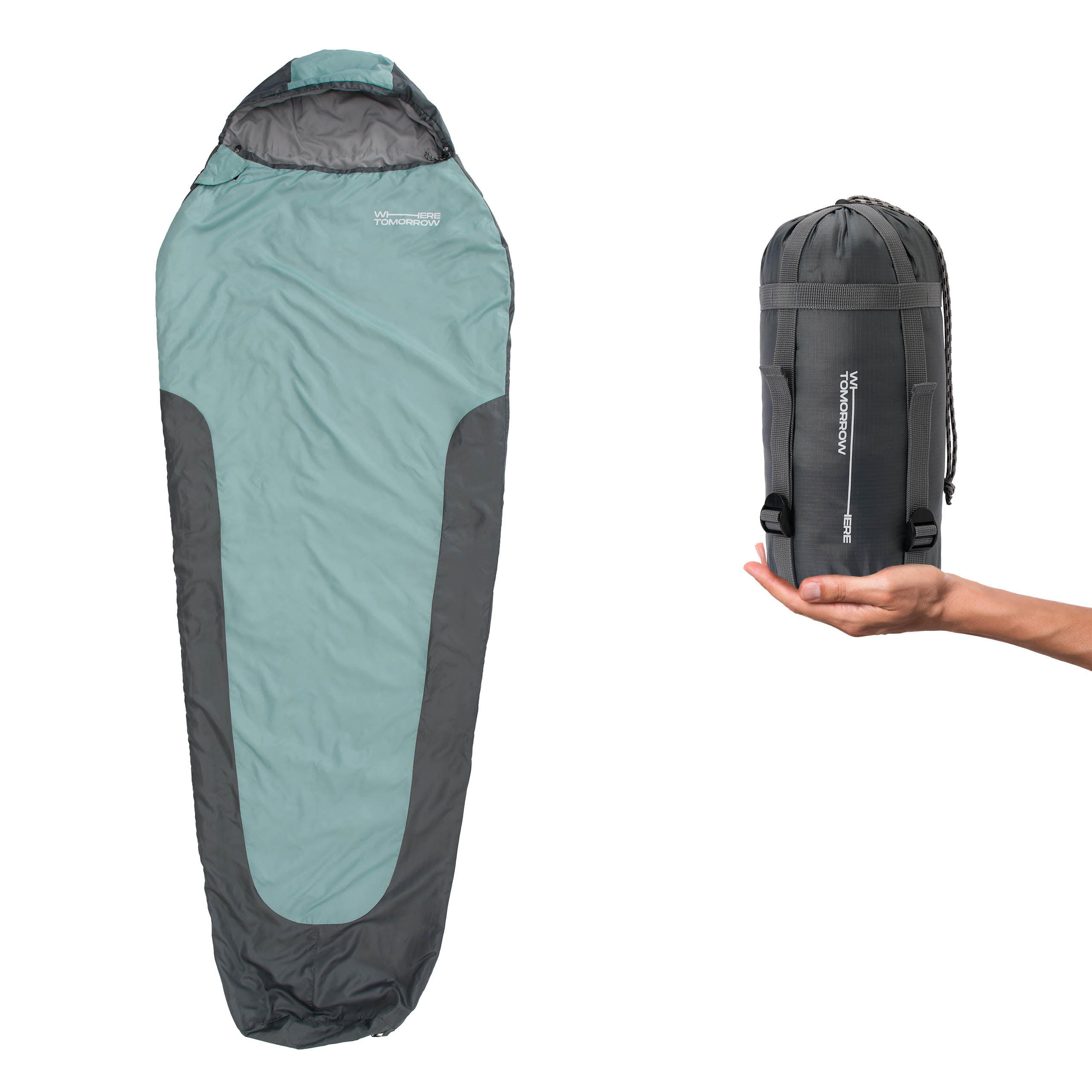 Schlafsack Small & Light - Mumienschlafsack mit Tasche - 220 x 80 x 50 cm - Hellblau-Grau
