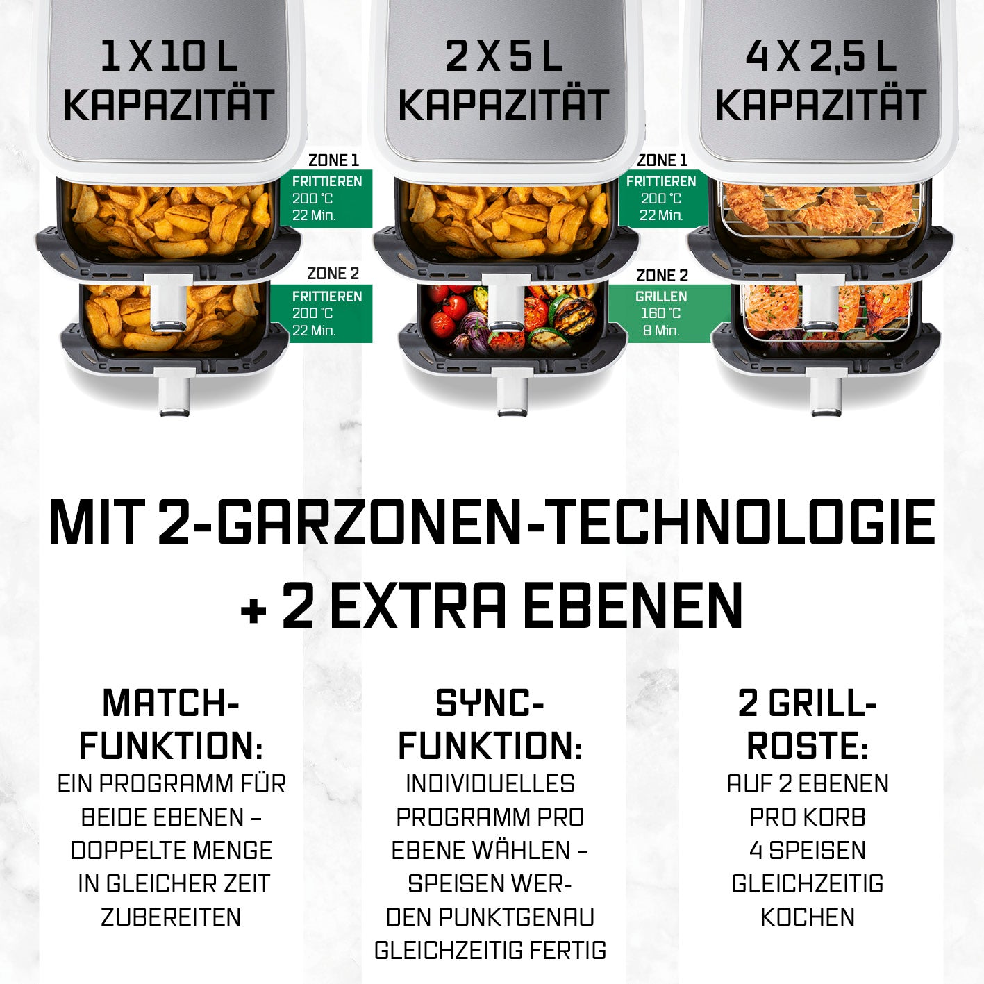 FryUp Vertikale Doppelkammer-Heißluftfritteuse - Weiß