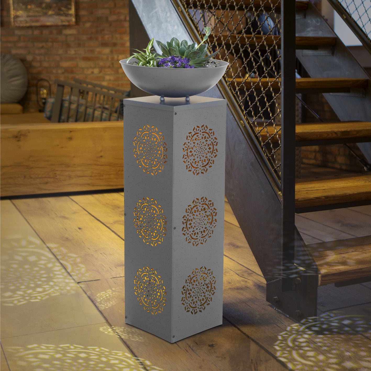 LED-Dekosäule Beton-Optik "Mandala" - 87 cm