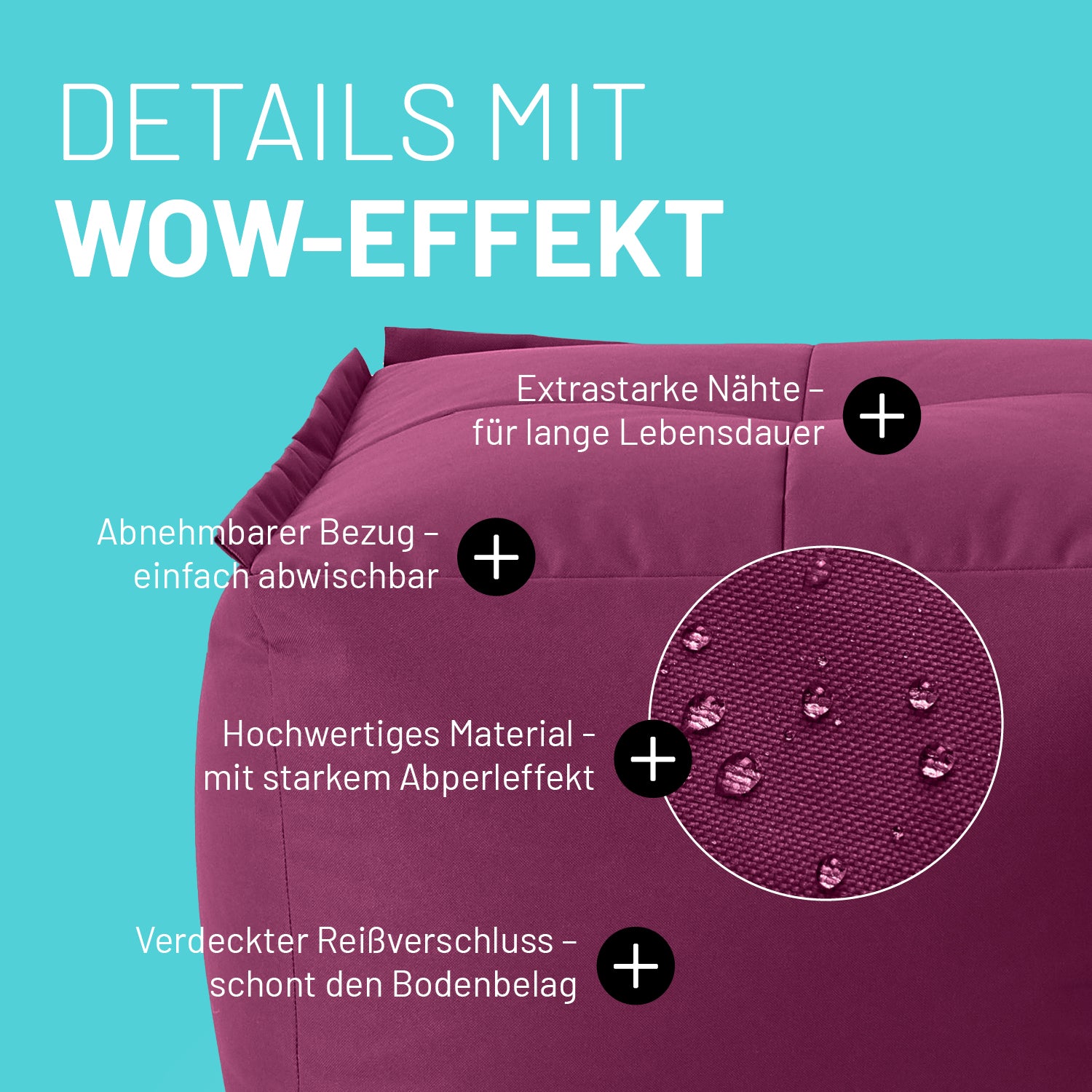 Basic Set (5-tlg.) - Modulares System - In- & outdoor - Rotwein mit abnehmbarem Bezug, verstärkten Nähten und verdecktem Reißverschluss.