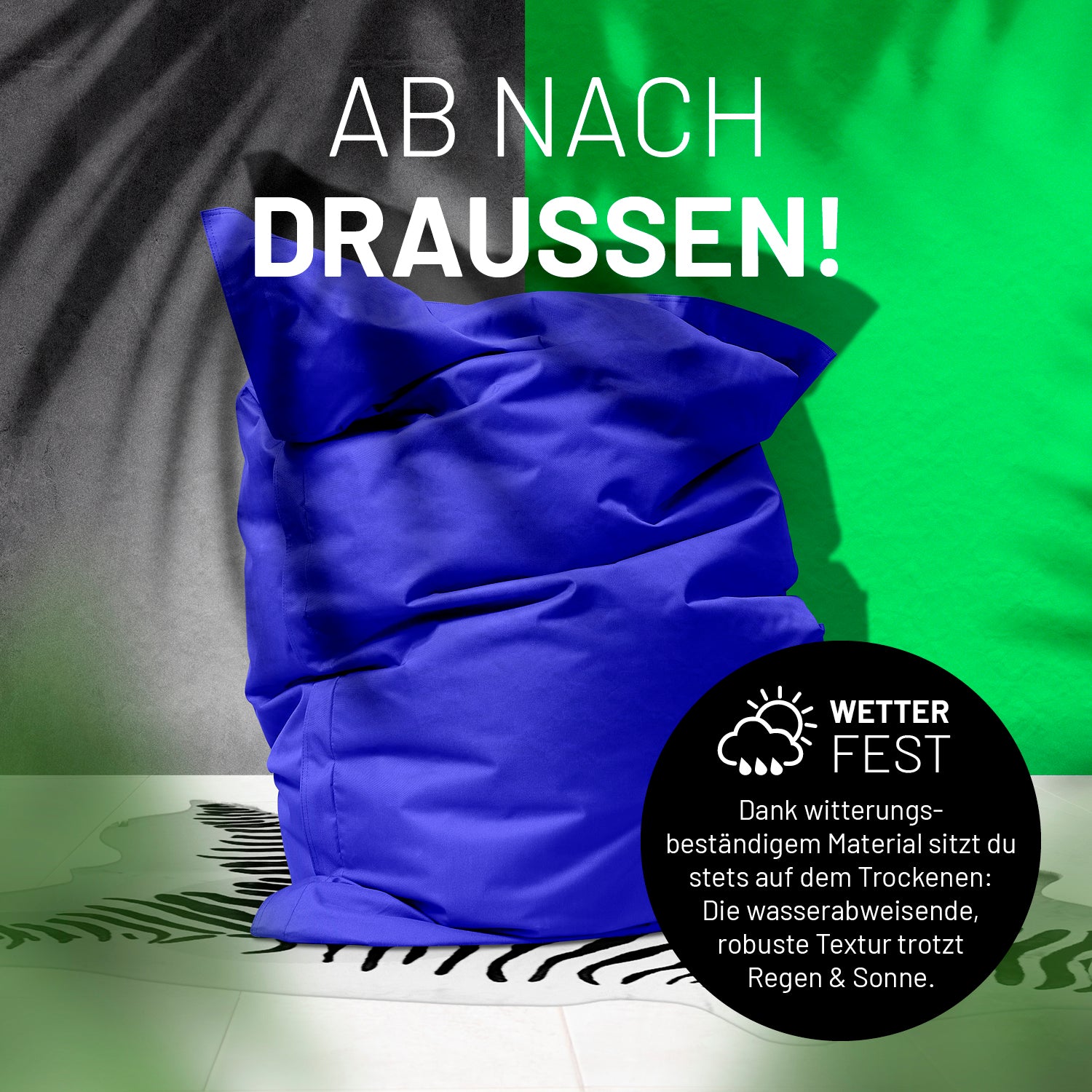 Sitzsack Classic XXL (380 L) in Royalblau, wetterfest, indoor & outdoor, mit robustem, wasserabweisendem Material und verdecktem Reißverschluss.