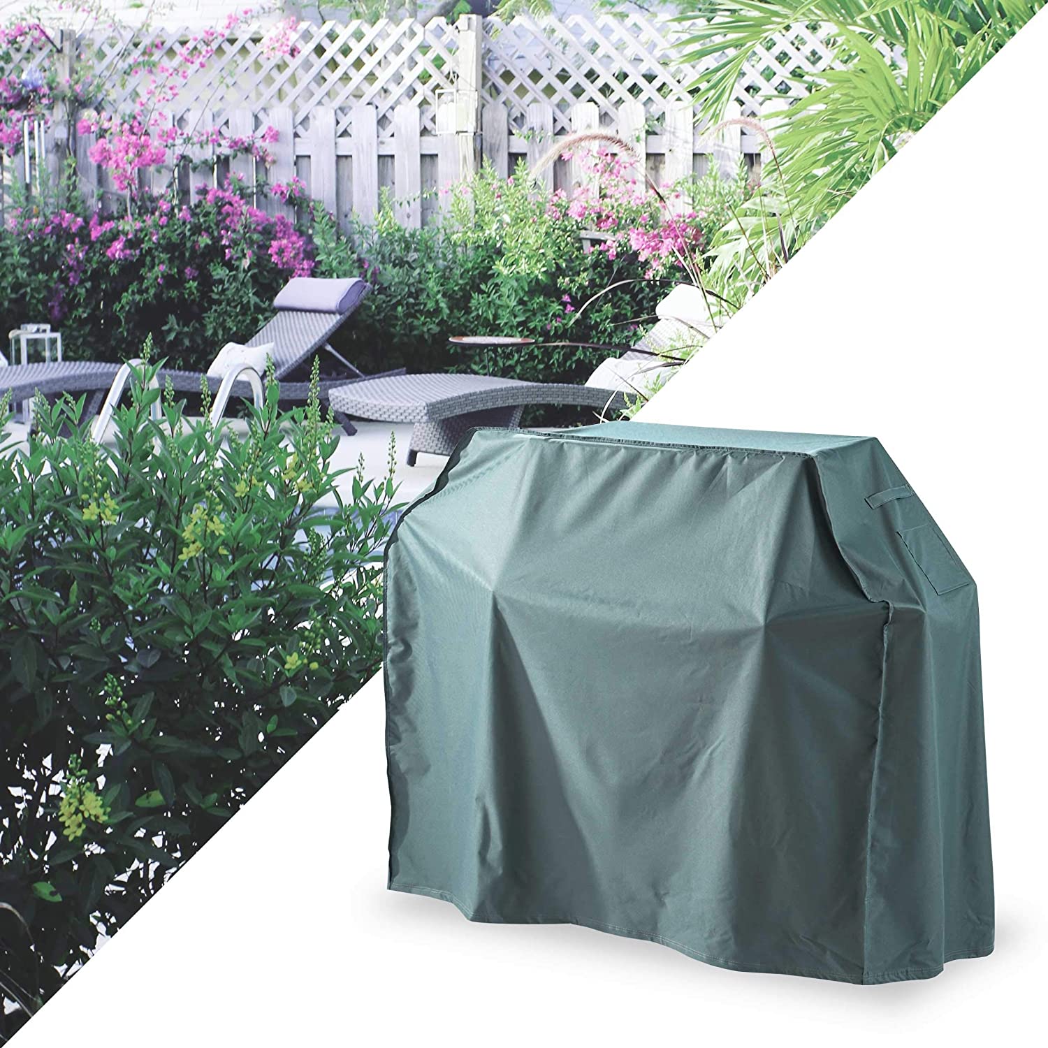 Gartenmöbelabdeckung Grill Abdeckhaube 165x63x125 cm in Grün/Grau, wasserdicht und wetterfest zum Schutz vor Wind und Regen.