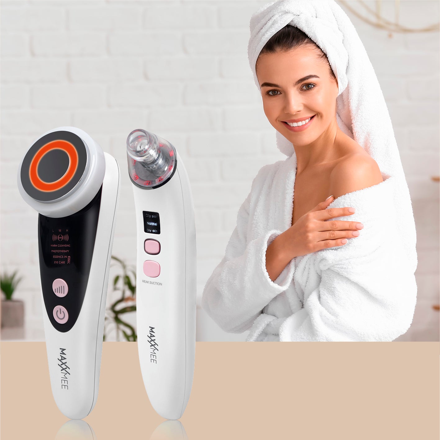 Gesichtspflege "Professional" mit 3 Modi - 2er-Set zeigt Massagegerät und Porenreiniger für effektive Hautpflege zu Hause.