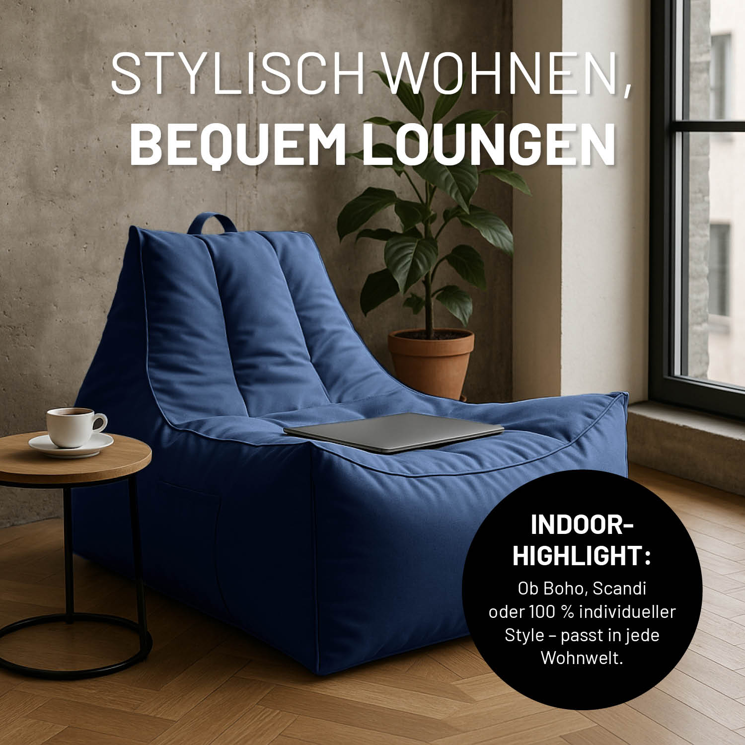 Premium Lounge-Sessel - 380 L - 100 x 100 x 80 cm - Navyblau