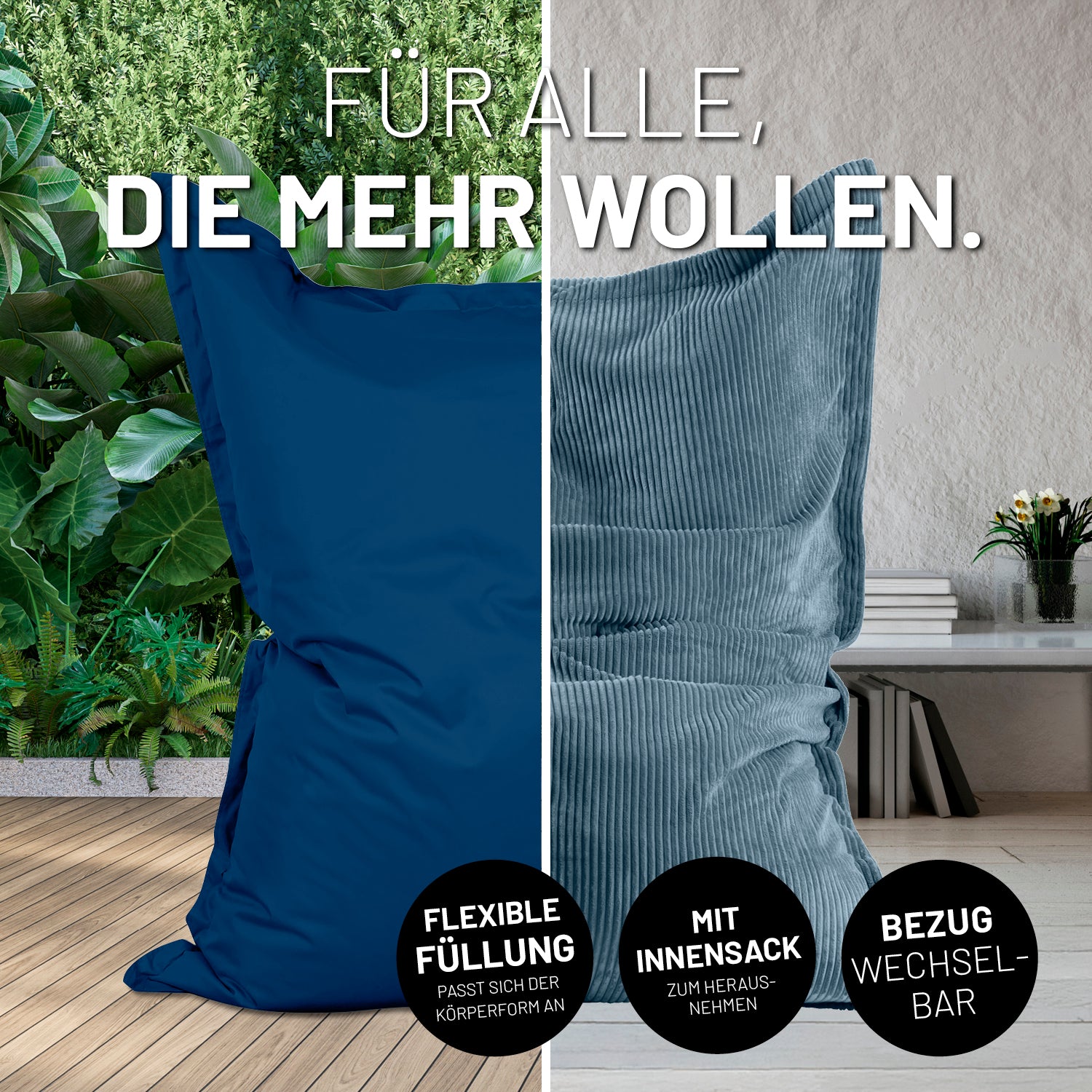 Sitzsack Classic XXL All-in-One Set - 380 L - 140 x 180 cm - Navyblau