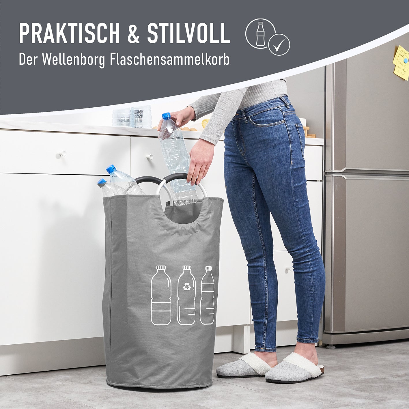 Faltbarer Pfandflaschen Sammelbehälter - Grau