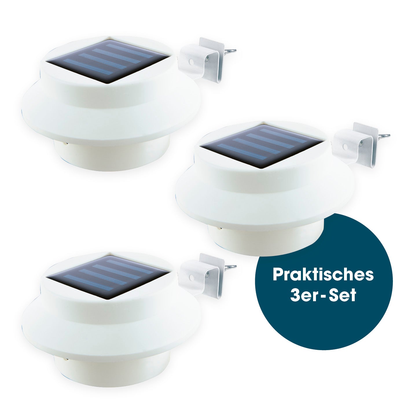 Dachrinnen-Leuchten - 3er-Set mit Solarpanel, Tageslichtsensor und einfachem Anbringen für bis zu 8 Stunden Licht.