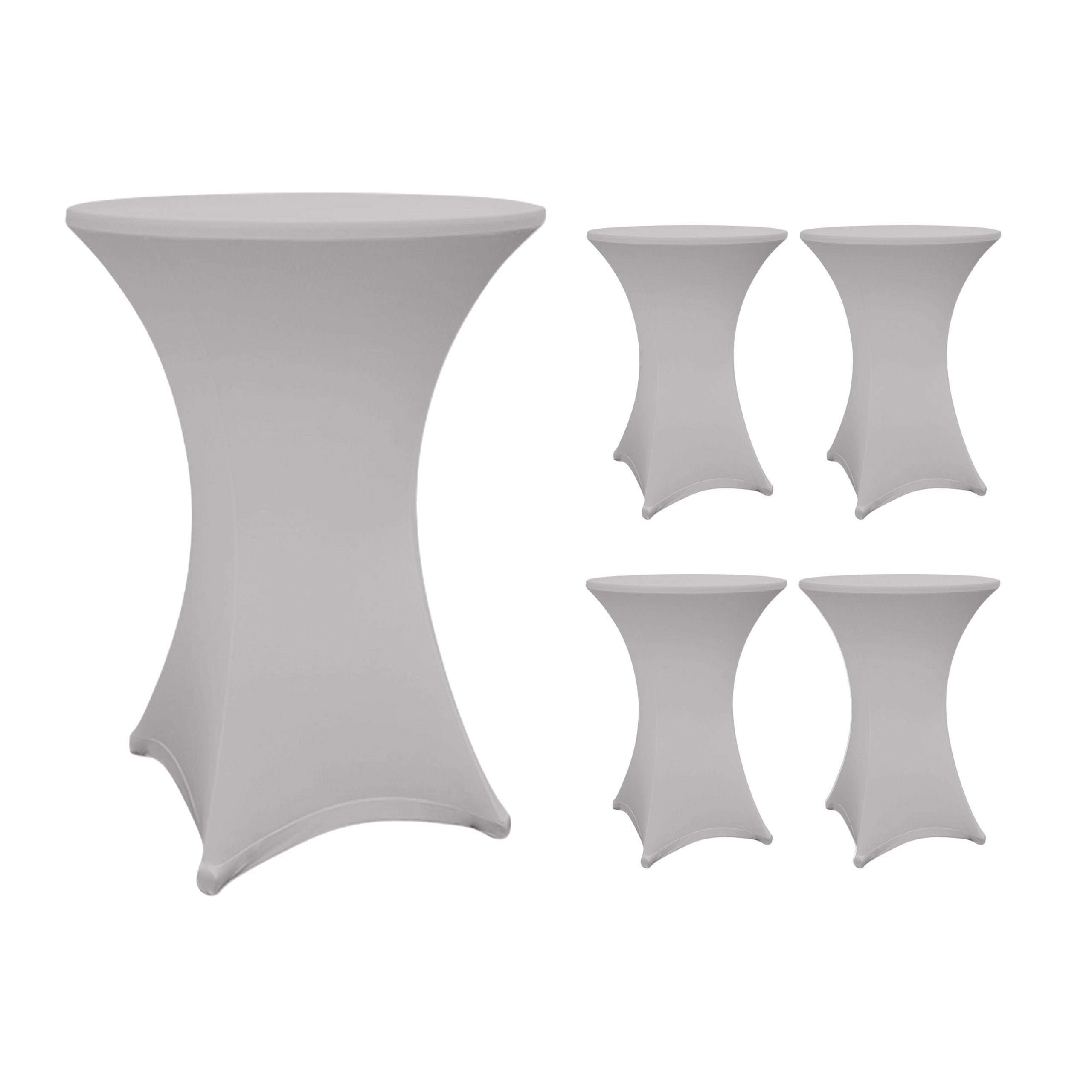 Stehtischhusse Silbergrau Ø 80-85 cm, 5er-Set, passgenau, schmutzabweisend, abwischbar und maschinenwaschbar bei 40 °C.