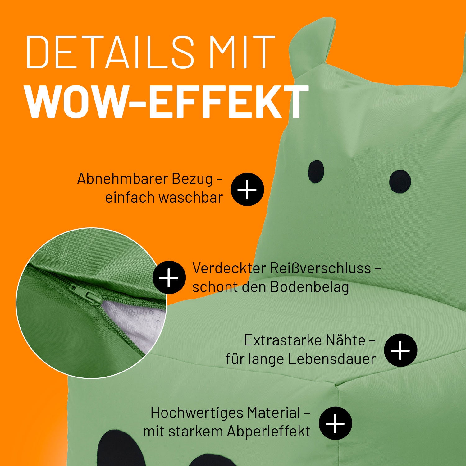 Kindersitzsack Animal Line Hippo (200 L) - indoor & outdoor - Pastell Grün
