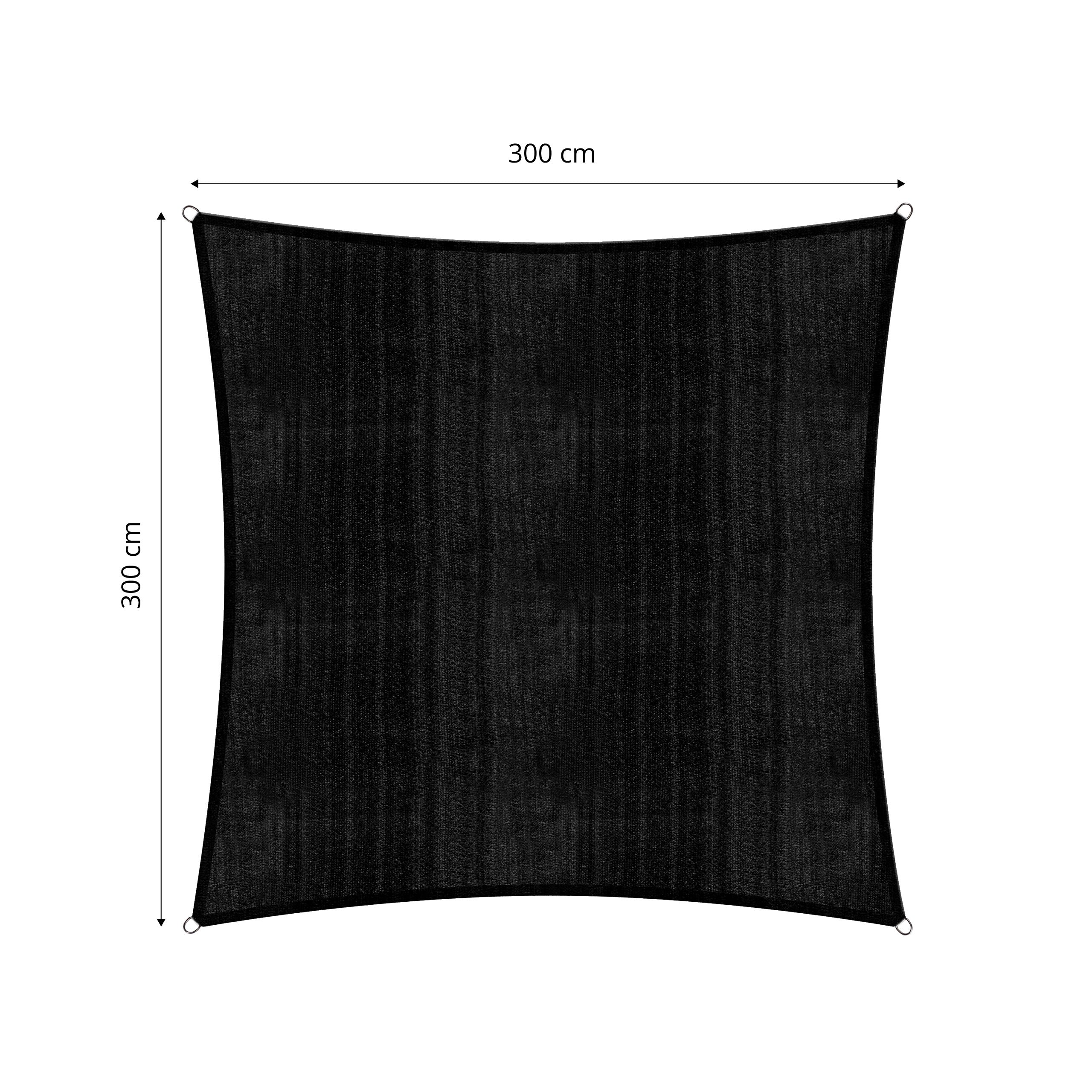 Sonnensegel 100% HDPE mit Stabilisator für UV-Schutz - Quadrat 3 x 3 Meter - Schwarz