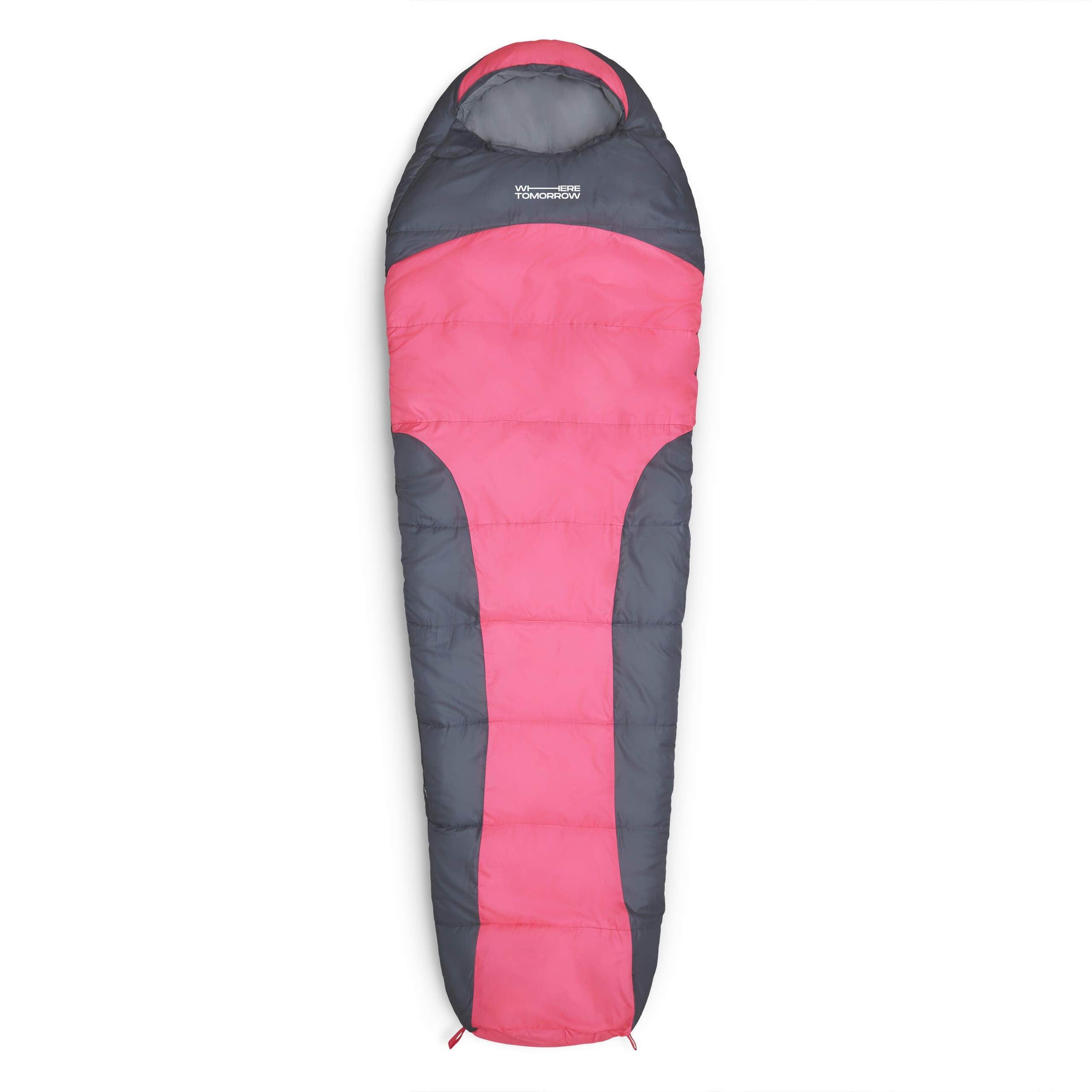 Camping Schlafsack Classic - Mumienschlafsack mit Tasche, 230x80x55 cm, wasserabweisend, atmungsaktiv, pink-grau, ideal fürs Camping.