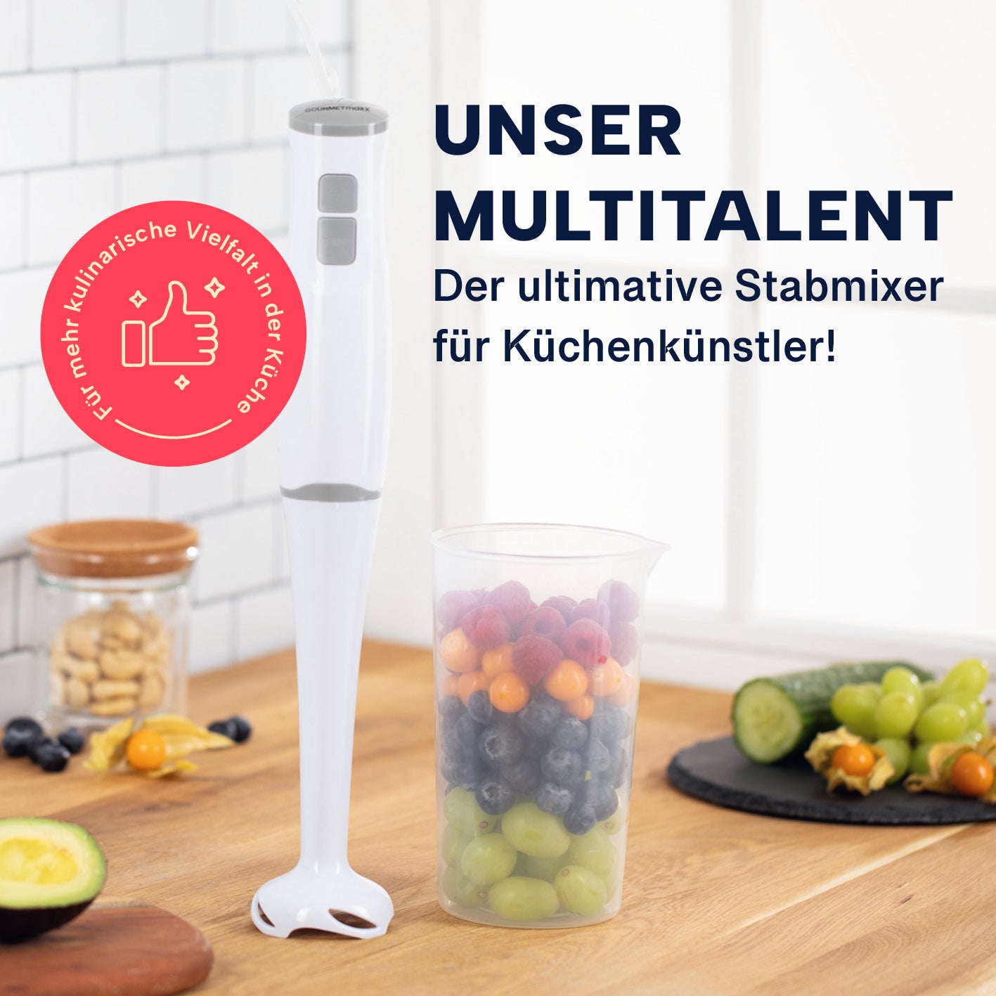 Stabmixer mit Messbecher - weiß/grau