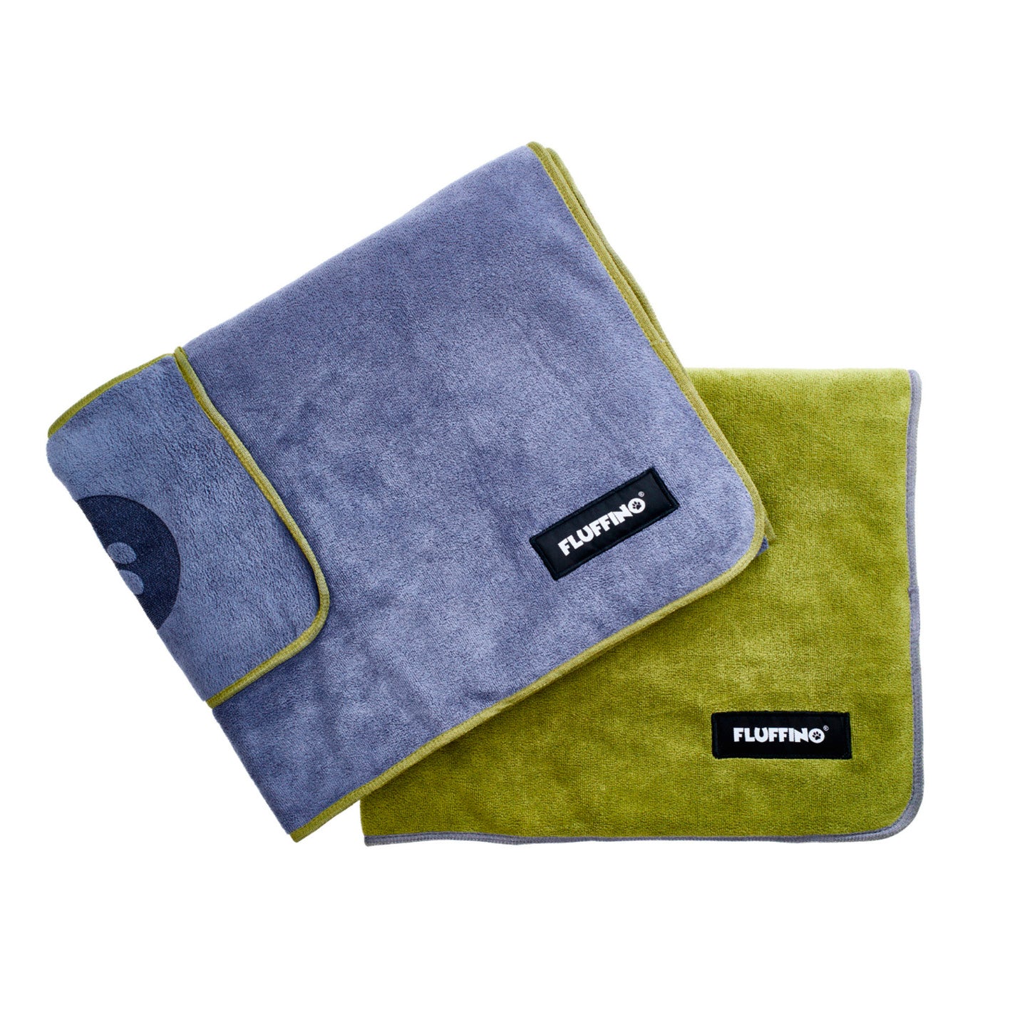 Hundehandtuch Mikrofaser – 2er-Pack Grau & Grün, extra saugfähig, schnell trocknend, handlich und waschbar von FLUFFINO.