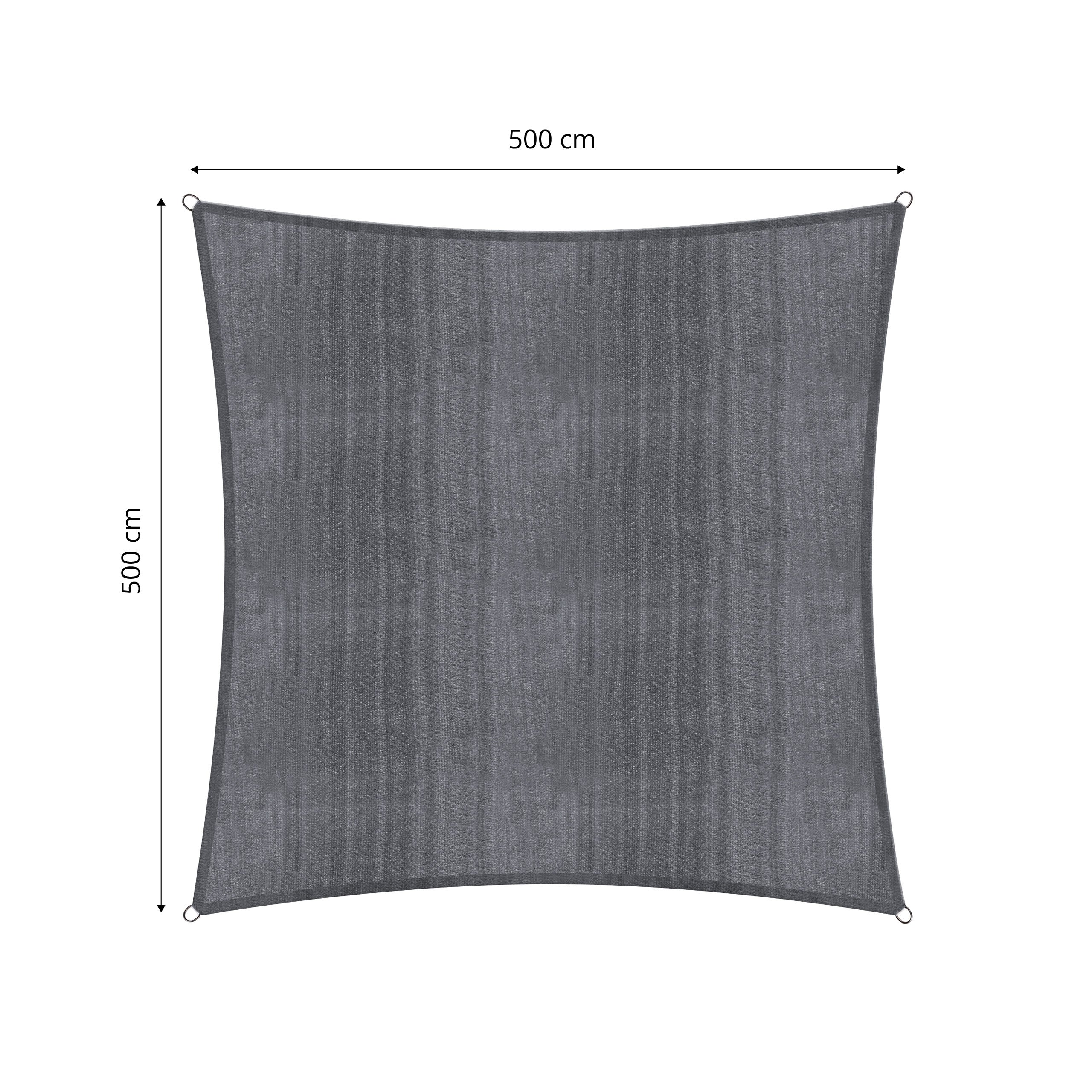 Sonnensegel 100% HDPE mit Stabilisator für UV-Schutz - Quadrat 5 x 5 Meter - Dunkelgrau mit verstärkten Befestigungsringen und UV-Schutzfaktor 30+