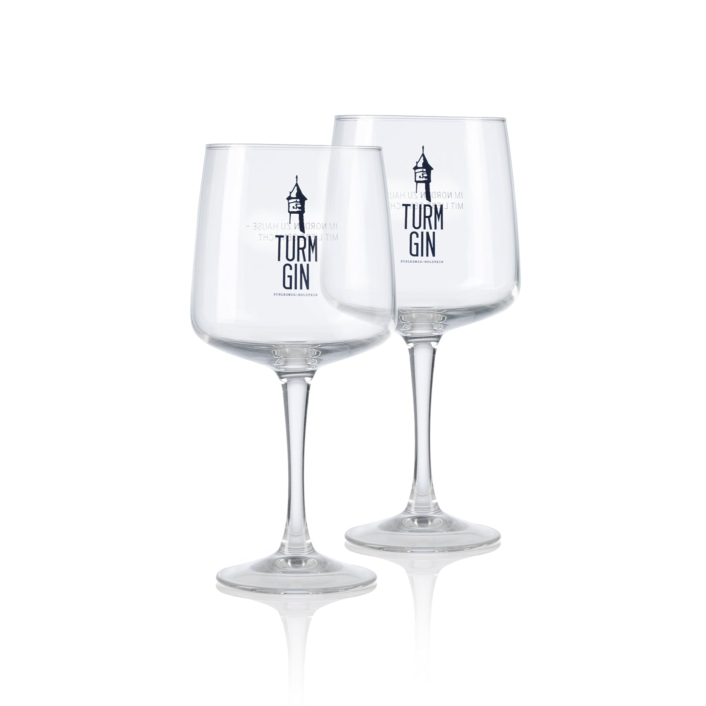 Copa Glas mit Logo und Schriftzug - 720 ml - 2er-Set, stilvolle TURM GIN Stilgläser zum Servieren von Gin und Cocktails.