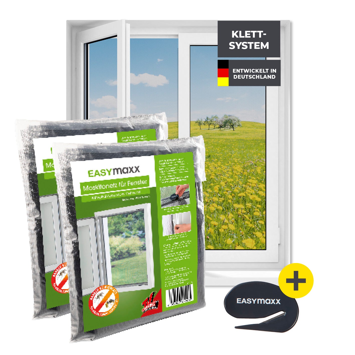 Moskitonetz für Fenster mit selbstklebendem Klettband - 2er-Set - 150 x 180 cm - Schwarz