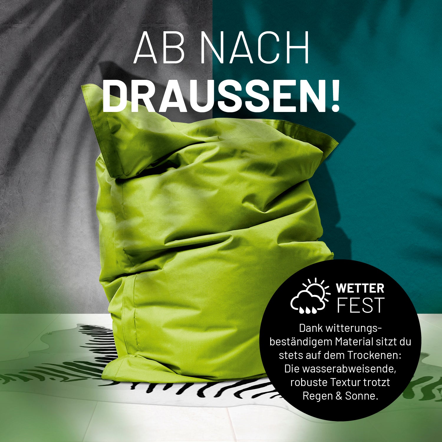 Sitzsack Classic XXL (380 L) Grün, wetterfest, wasserabweisend, robust, ideal für drinnen und draußen, komfortabel und pflegeleicht.
