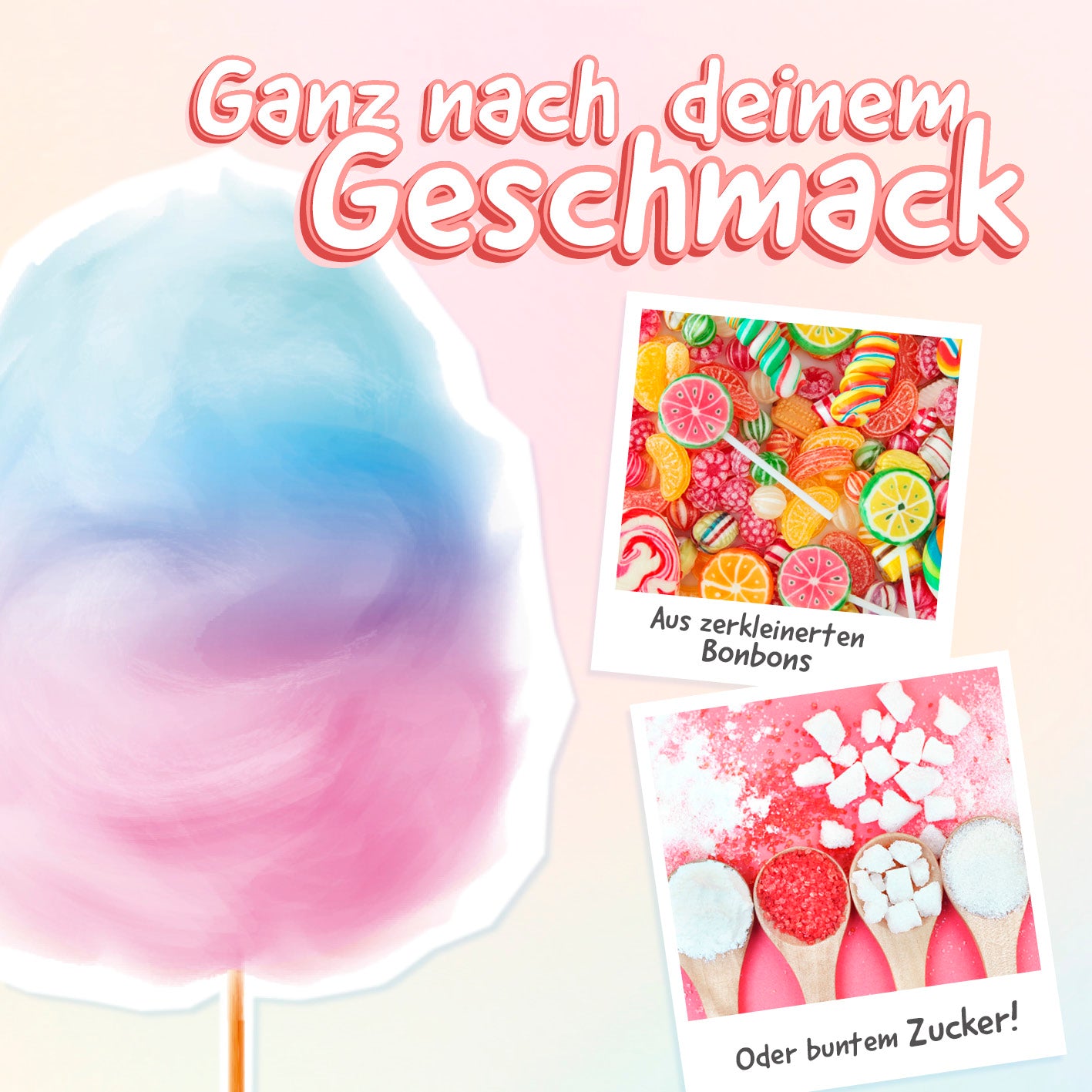 Zuckerwatte-Maschine - rot/weiß mit Retro-Design, für bunte Zuckerwatte aus Zucker oder zerkleinerten Bonbons, inkl. Spritzschutz.