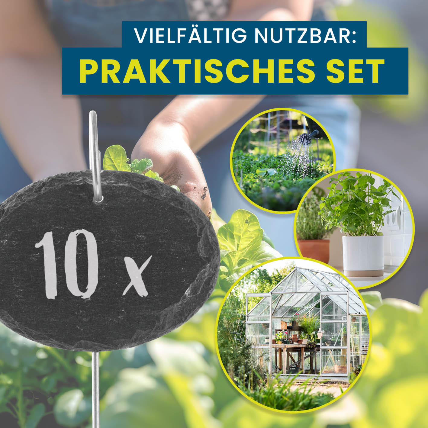 Pflanzschilder Set Schiefer oval 20-tlg. mit 10 wetterfesten Schiefertafeln und robusten Erdspießen für Pflanzenkennzeichnung.